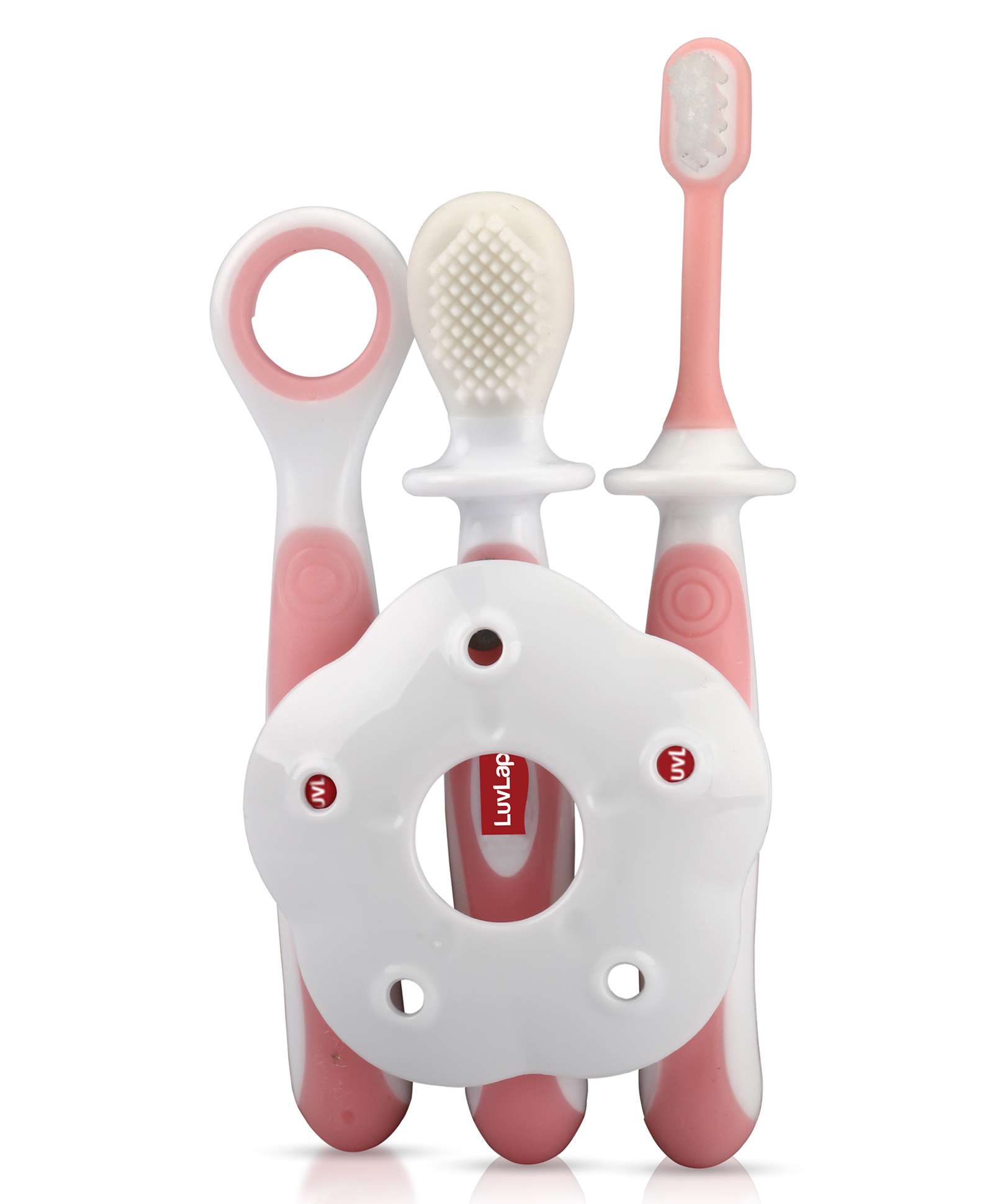 LuvLap Baby Training Toothbrush Set Pack Of 3 - White Pink