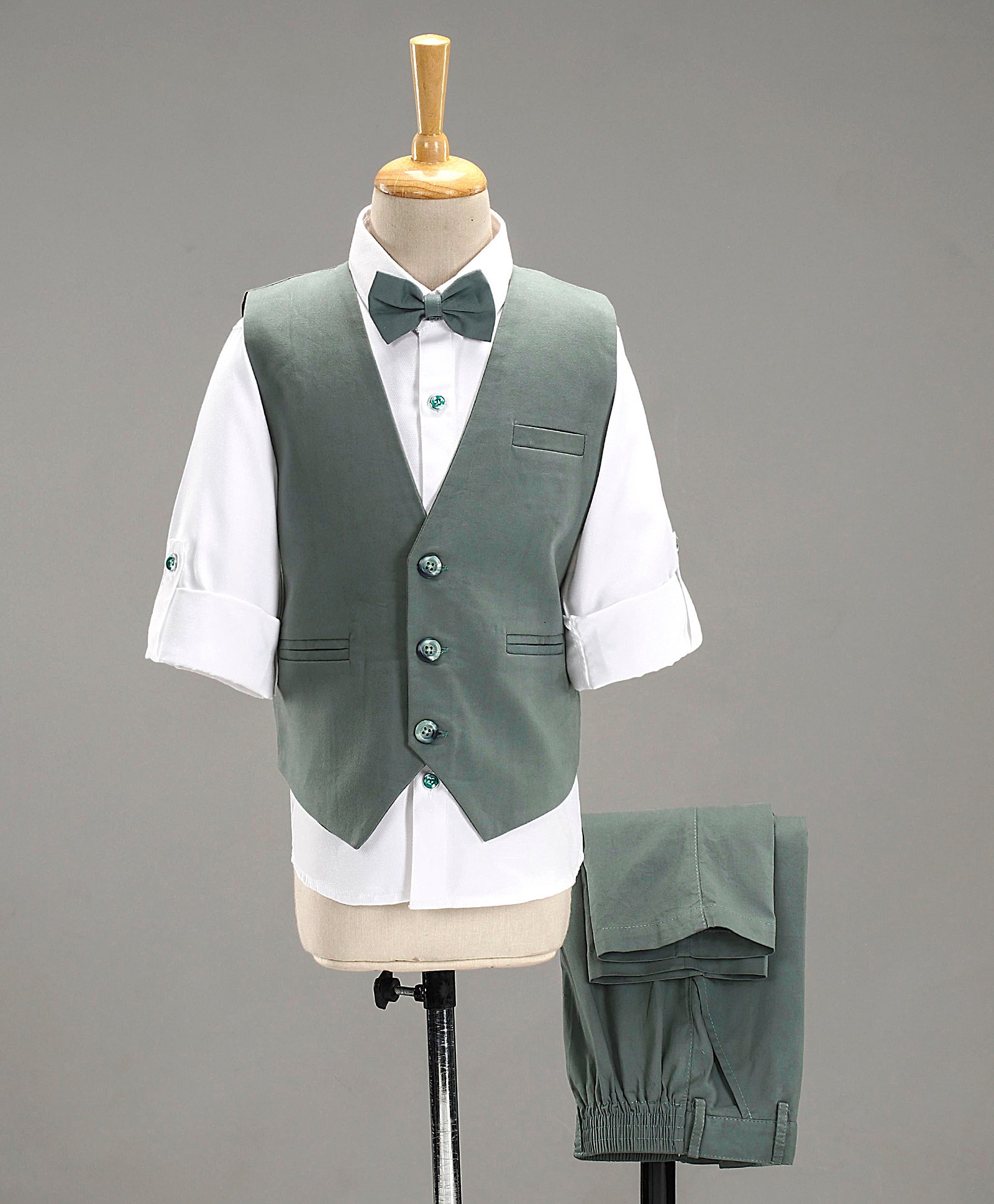 Robo Fry Full Sleeves Party Suit With Waistcoat Solid - Green-picture-21