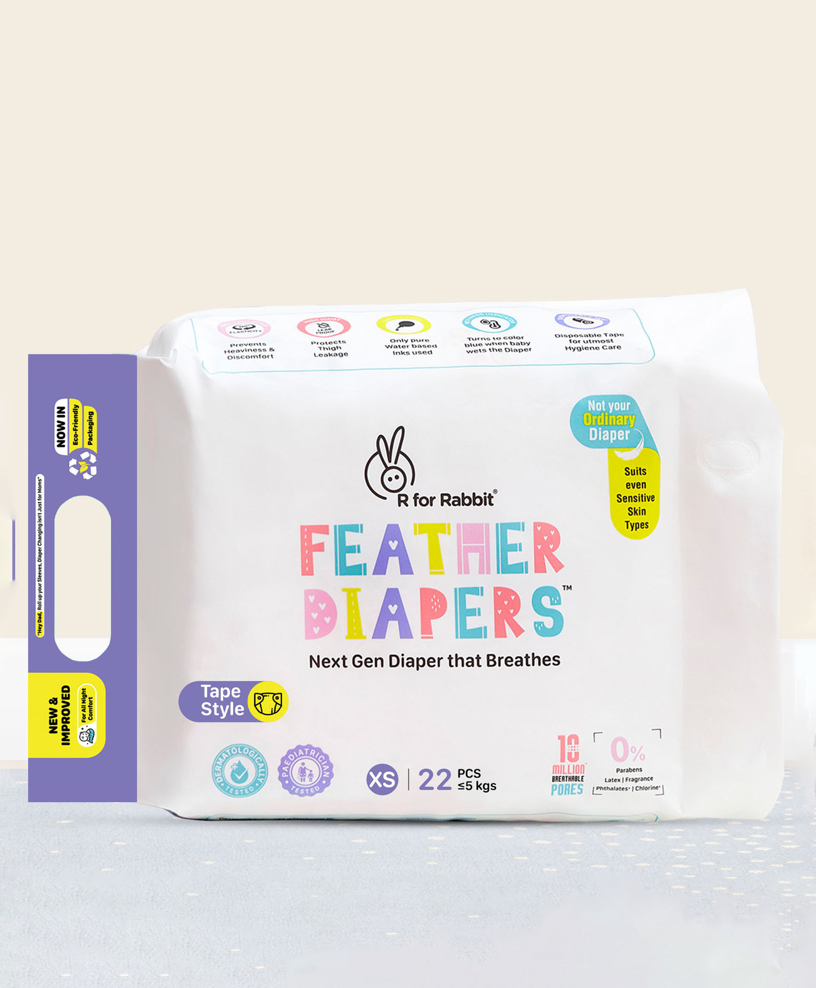 R for Rabbit Tape Style Feather Diapers Extra Small - 22 Pieces