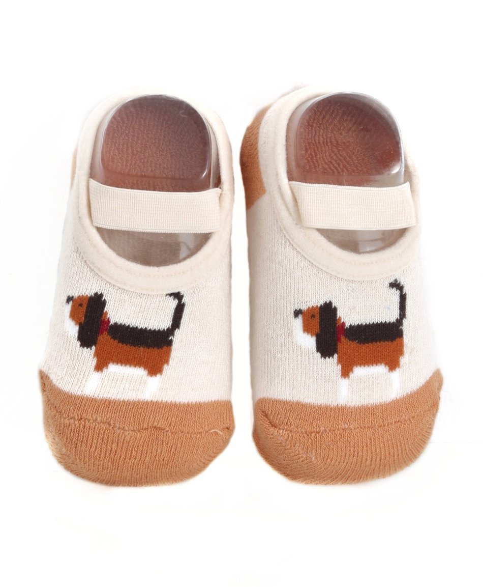 Yellow Bee Puppy Anti Skid Socks - Brown And White-image-12