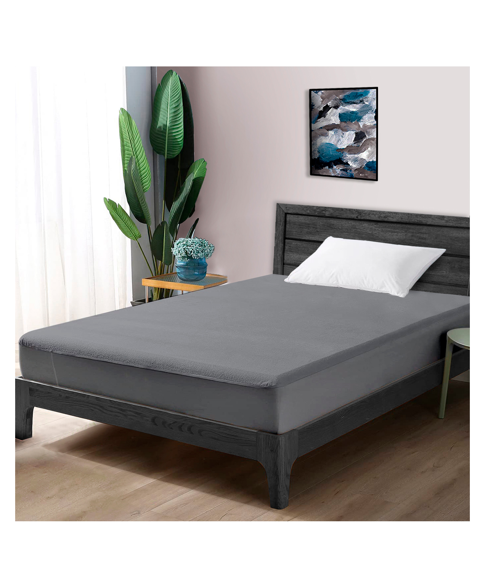 Divine Casa Water Proof Terry Cotton Mattress Protector Noiseless Soft Breathable Fit on Mattress for Pets Kids 3" x 6" - Grey-picture-23