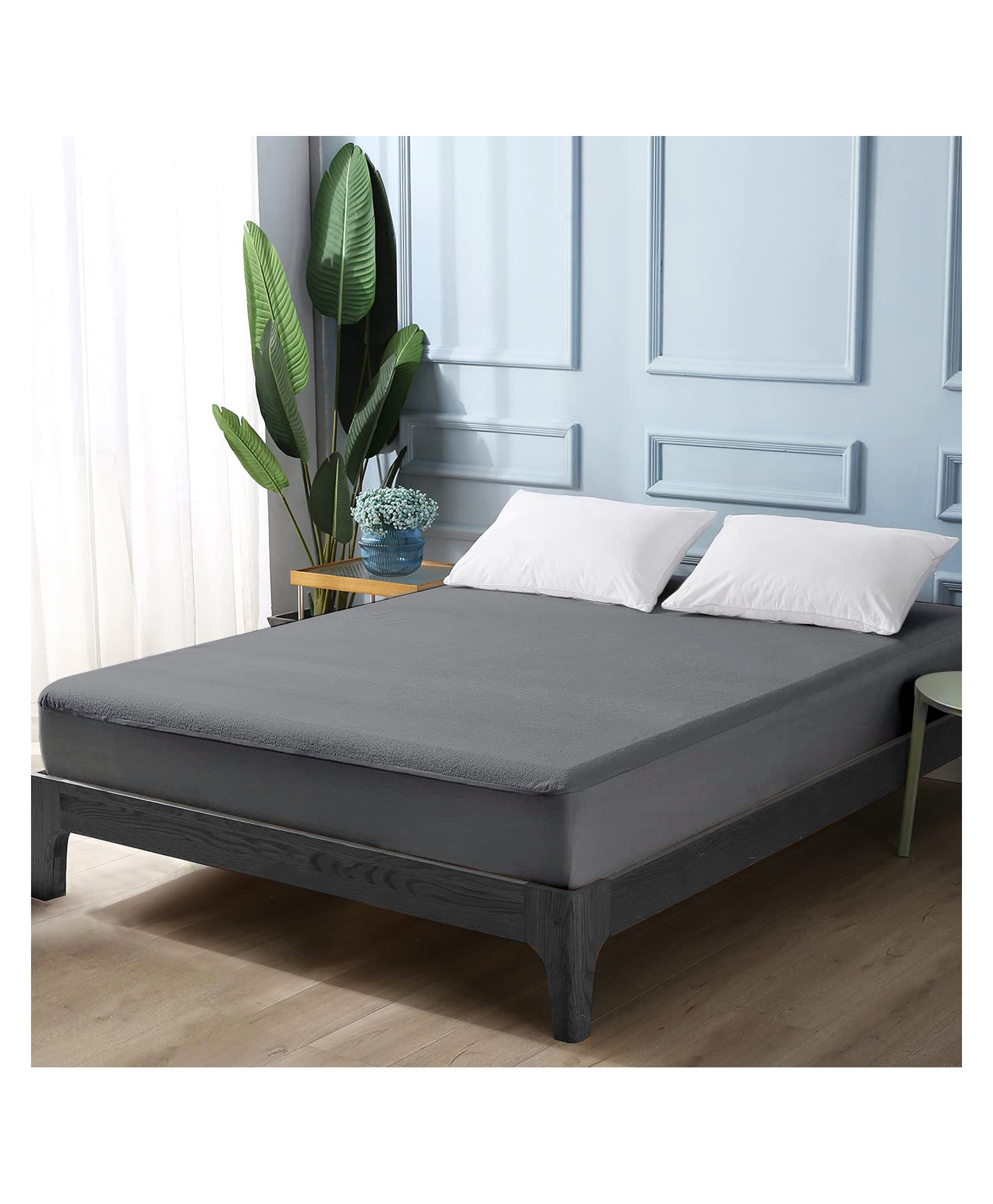 Divine Casa Water Proof Terry Cotton Mattress Protector Noiseless Soft Breathable Fit on Mattress for Pets Kids 5" x 6" - Grey-picture-21