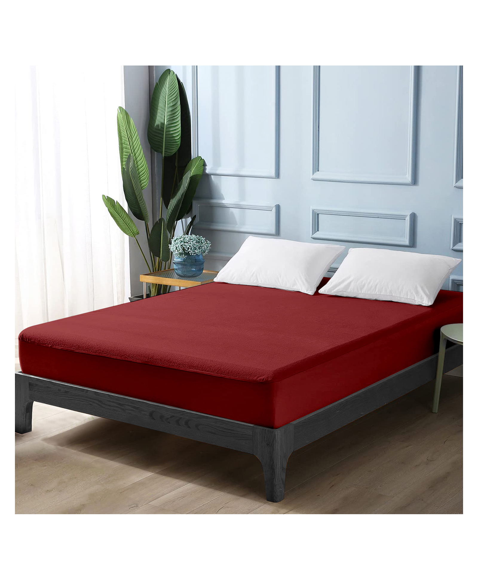 Divine Casa Water Proof Terry Cotton Mattress Protector Noiseless Soft Breathable Fit on Mattress for Pets Kids 5" x 6" - Maroon-picture-22