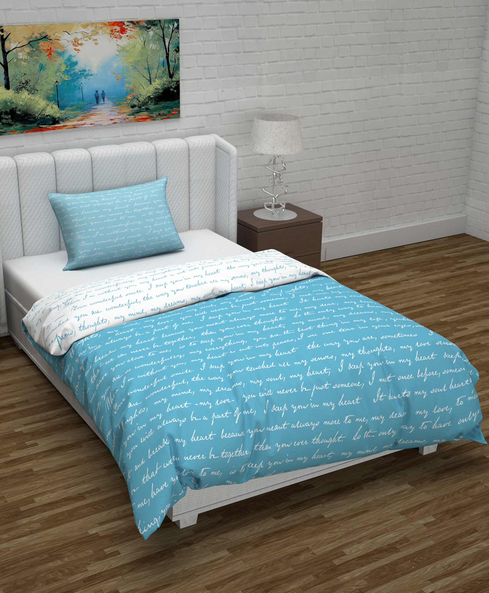 Divine Casa Microfiber Reversible Single Bed AC Duvet Cover with 1 Pillow Cover - Blue & White-image-27