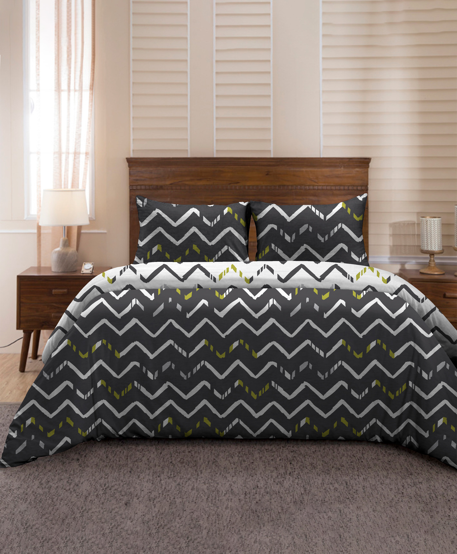 Divine Casa Microfiber Reversible Double Bed Duvet Cover with 2 Pillow Cover - Grey & White-image-37