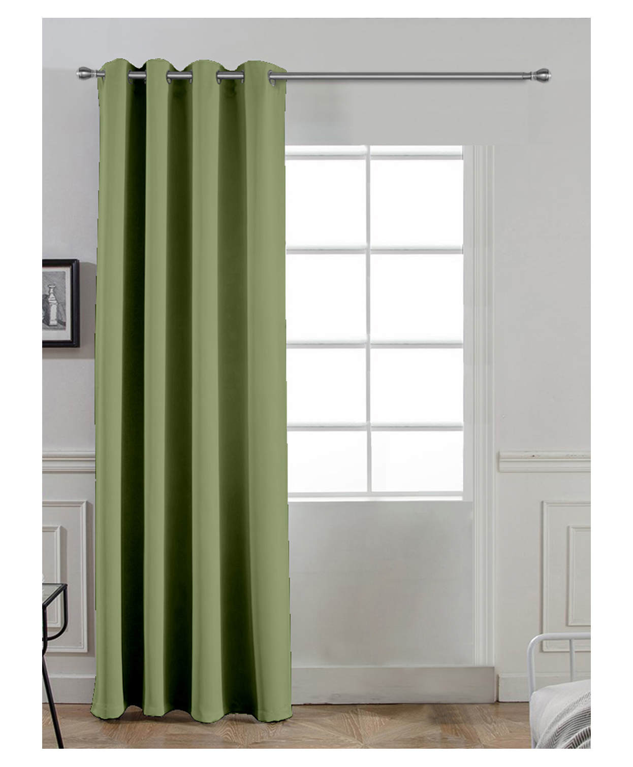 Divine Casa 7 Feet Super Satin Solid Semi Blackout Door Curtains with Metal Grommet - Pastel Green-picture-16