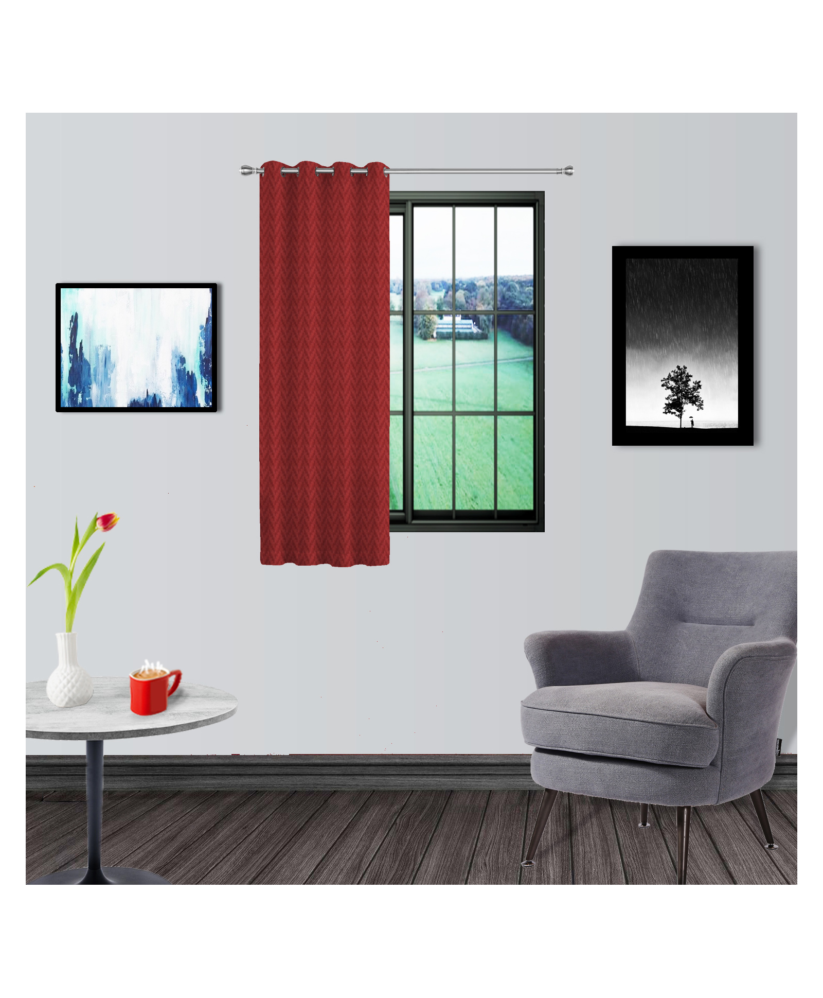 Divine Casa 145 GSM 100% Polyester Shower Curtain with Metal Grommet 5 Feet - Maroon-image-5