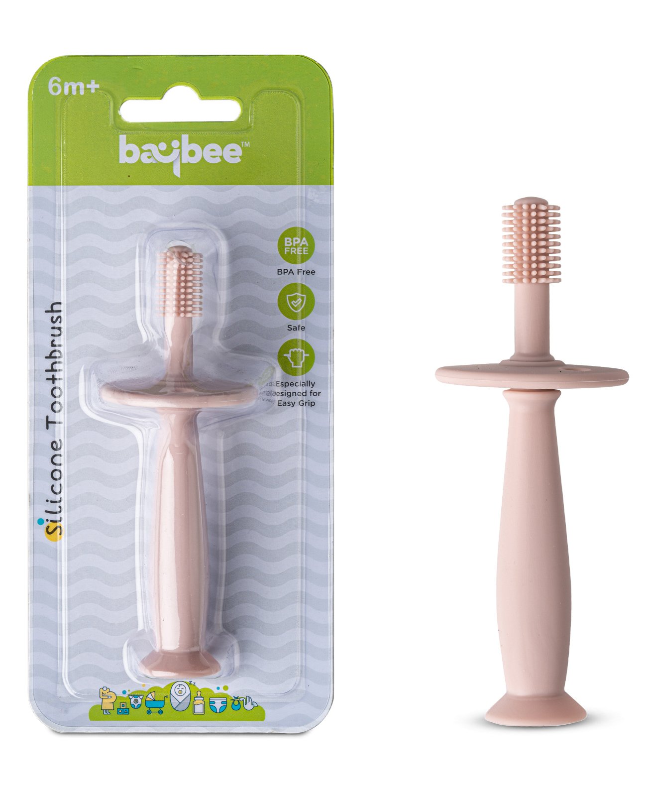 Baybee 360° Soft Silicone Baby Toothbrush With Anti Choking Handle - Pink-image-35