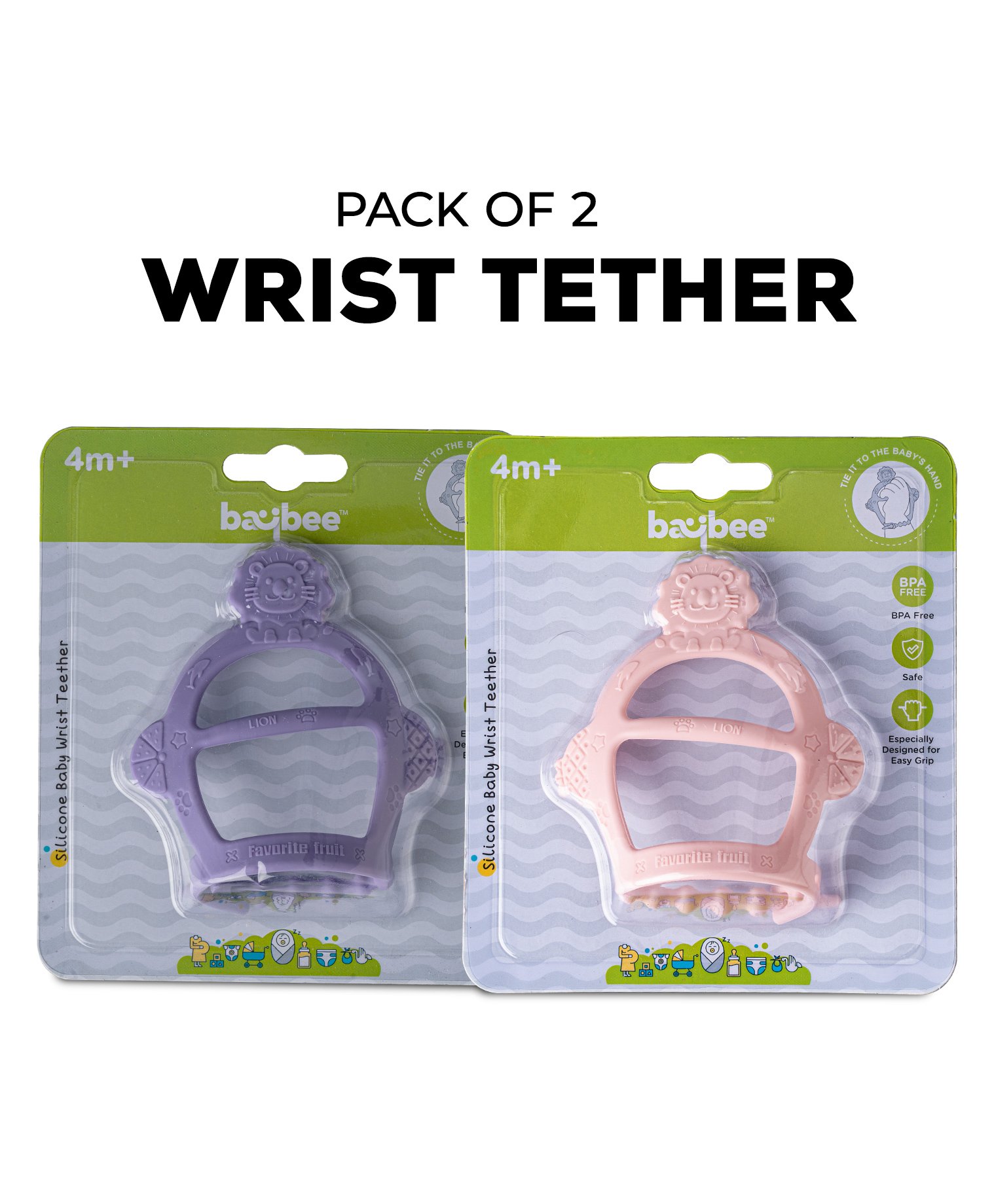 Baybee Silicone Wrist Teether Pack of 2 - Pink Violet-picture-11