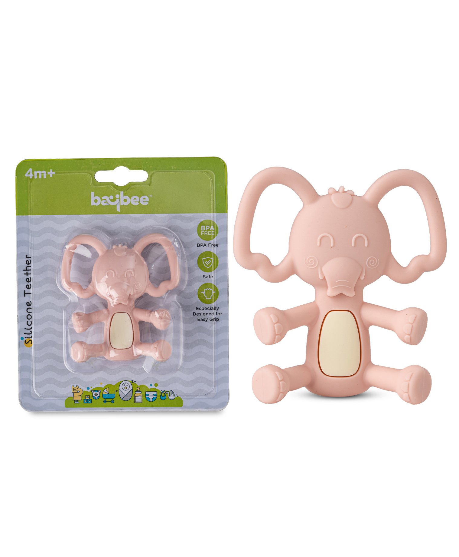 Baybee Elephant BPA Free Silicone Teether for Baby - Pink-image-37