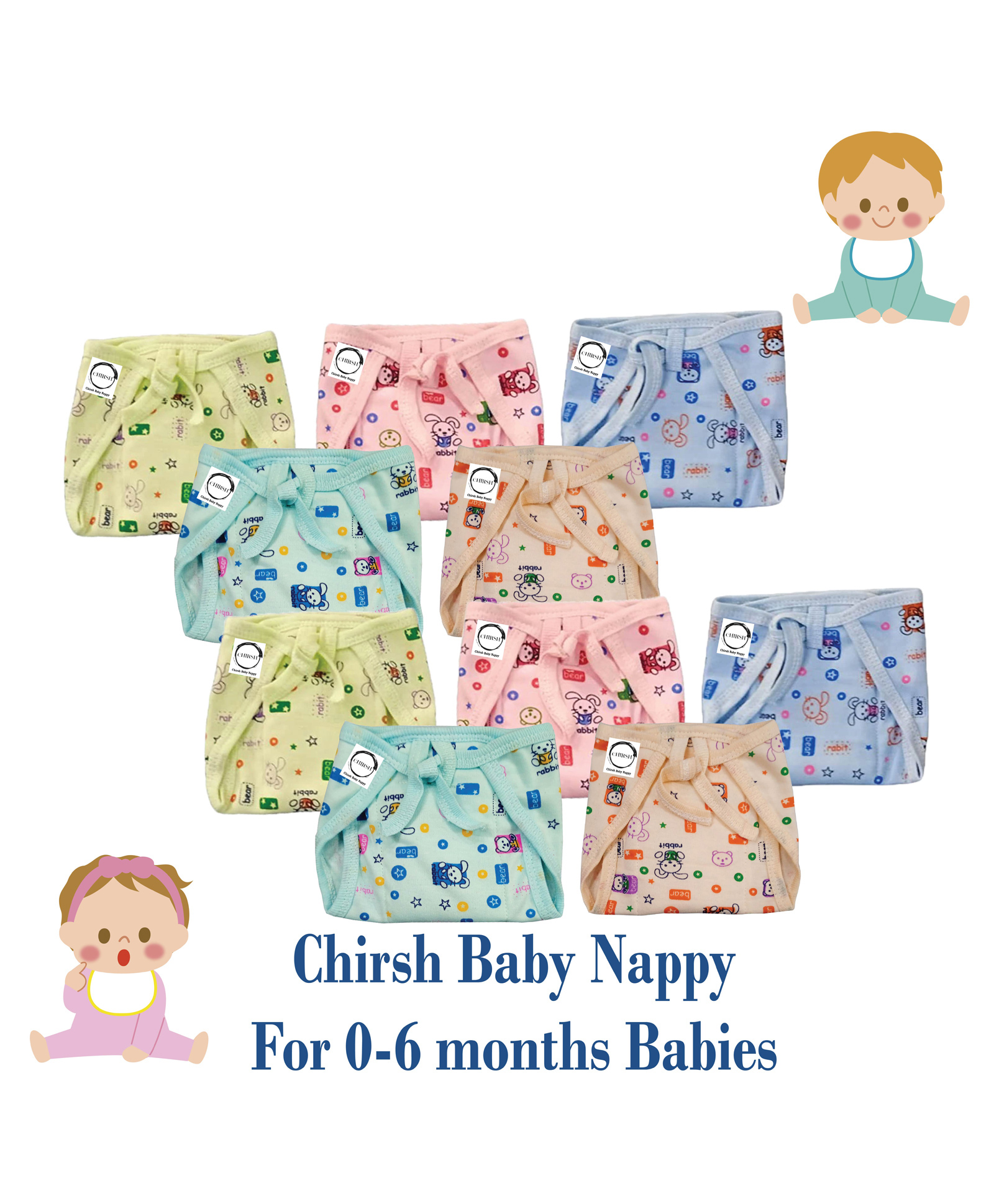 Chrish Cotton Cloth Diapers Pack of 10 - Multicolor-picture-23