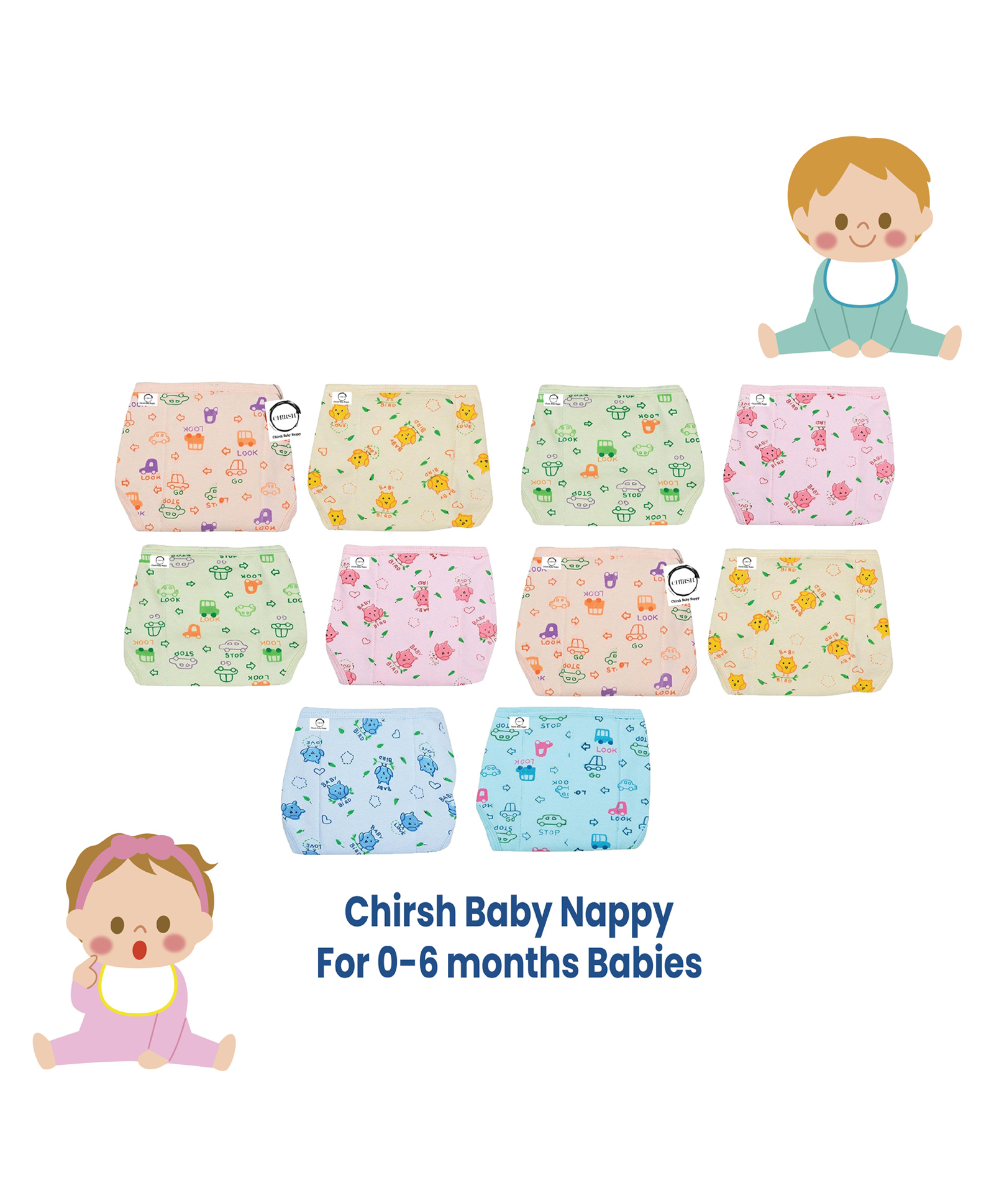 Chrish Cotton Cloth Diapers Pack Of 10 - Multicolor-image-24
