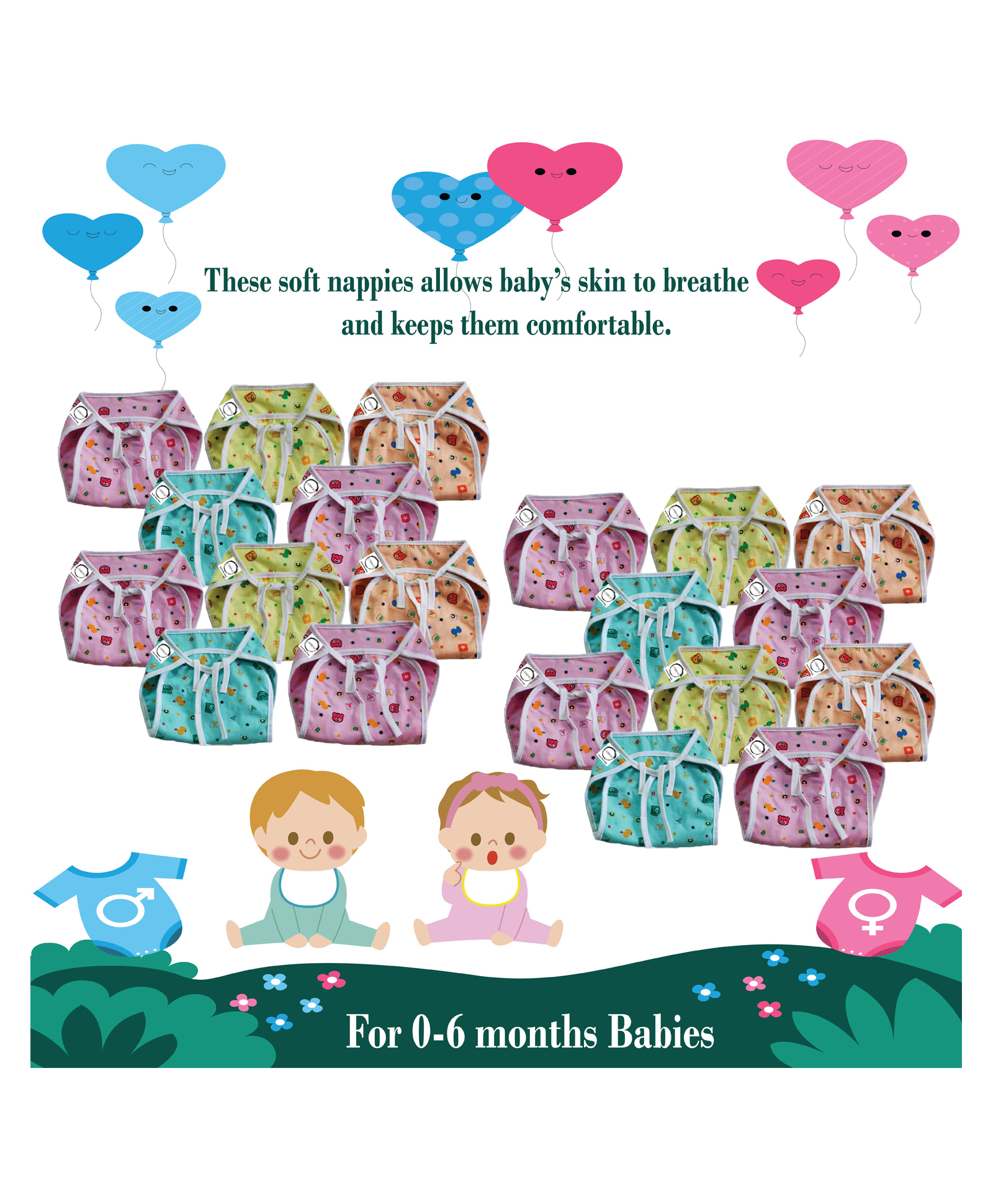 Chirsh Baby Nappies Diaper Teddy Print Pack Of 20- Multicolour-image-30