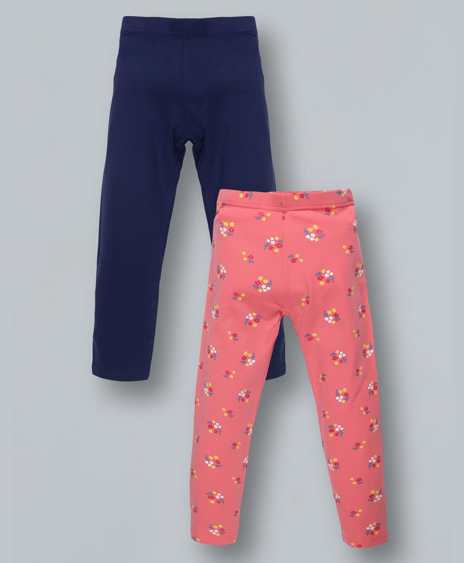 Plum Tree Floral Printed And Solid Leggings Pack Of 2 -Coral  Navy-picture-24