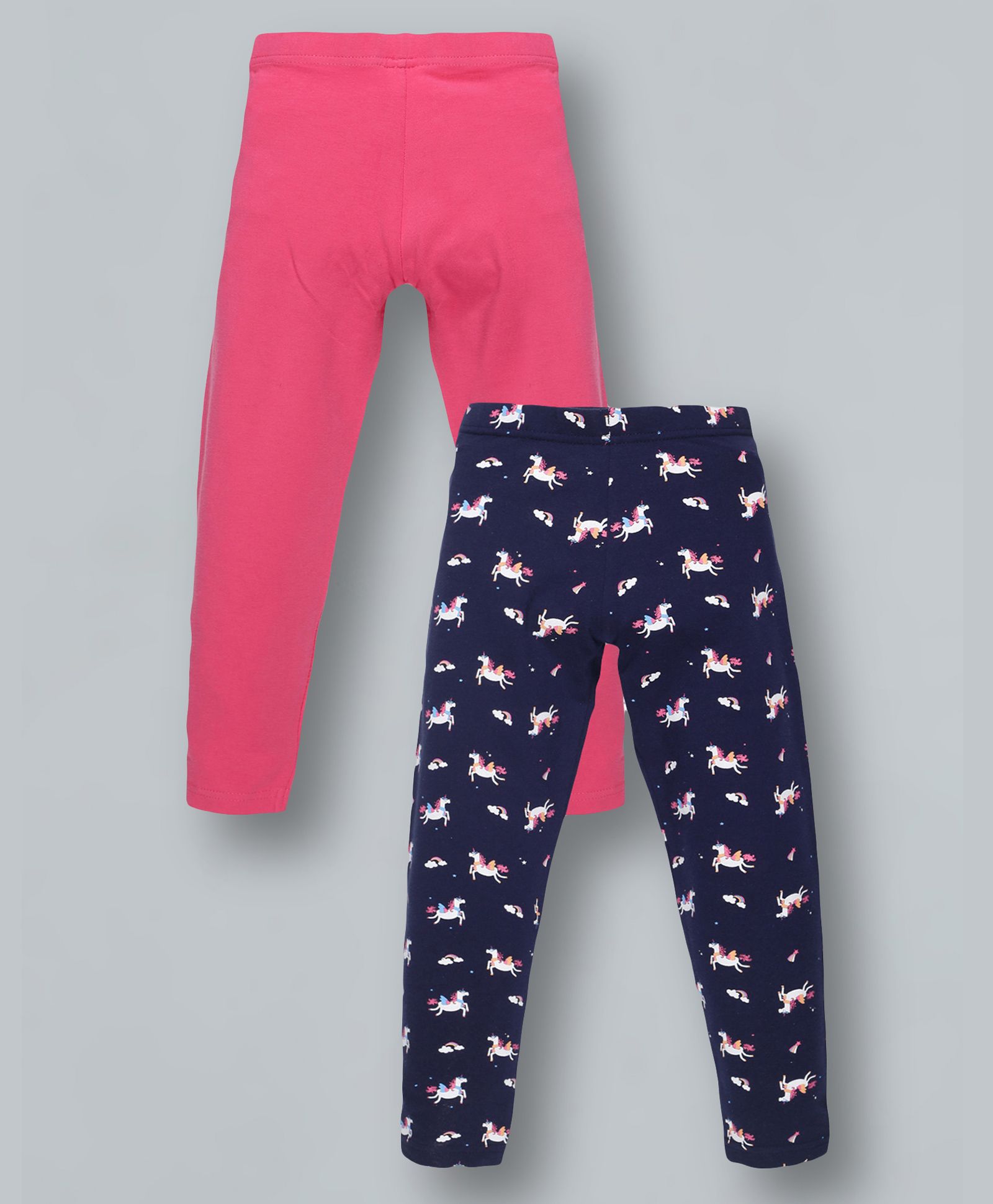Plum Tree Full Length Unicorn & Rainbow Printed And Solid Leggings Pack Of Two - NavyPink-picture-15