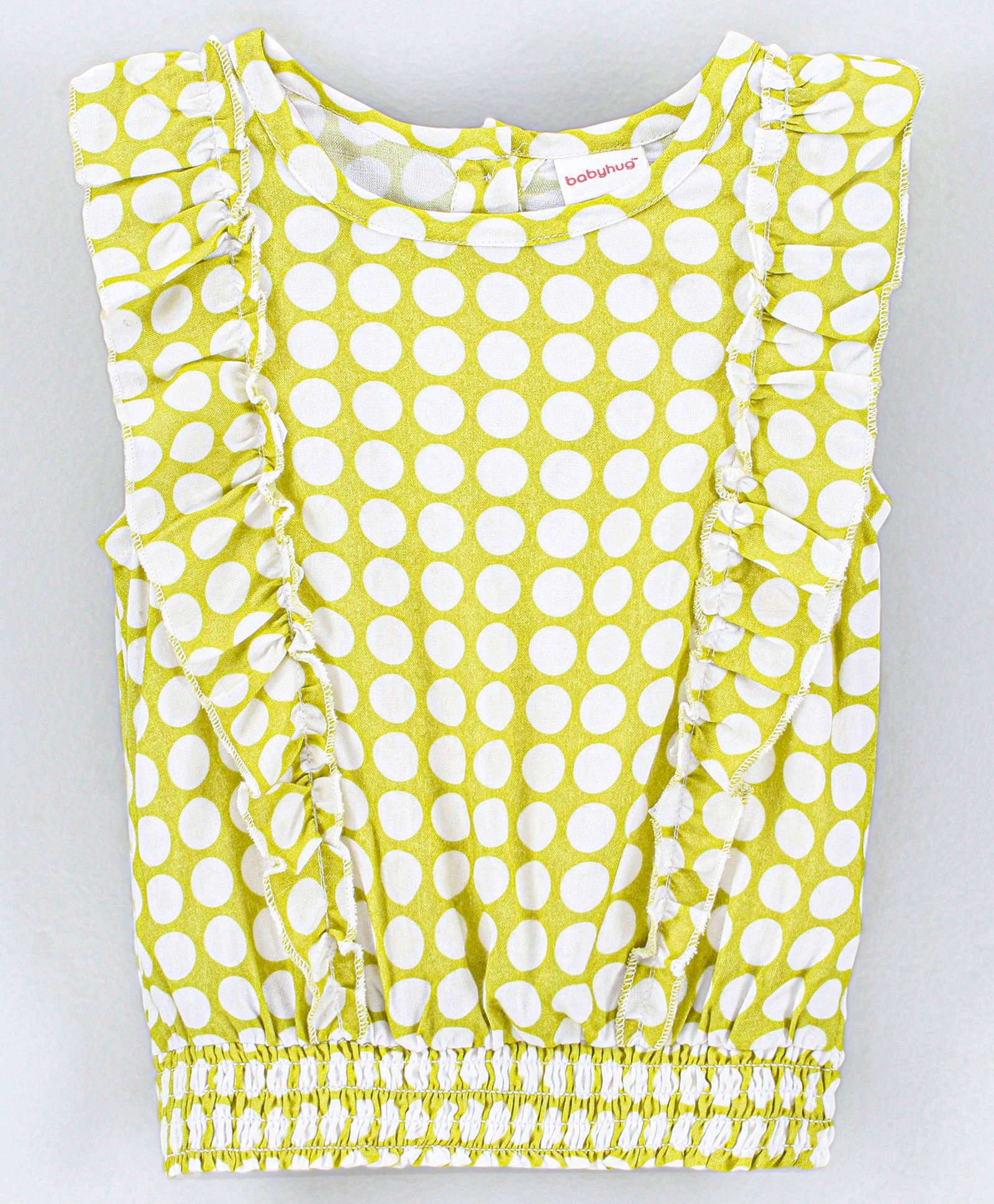 Babyhug Sleeveless Printed Rayon Top With Elasticated Hemline And Frill Detailing-Lime Green-picture-15