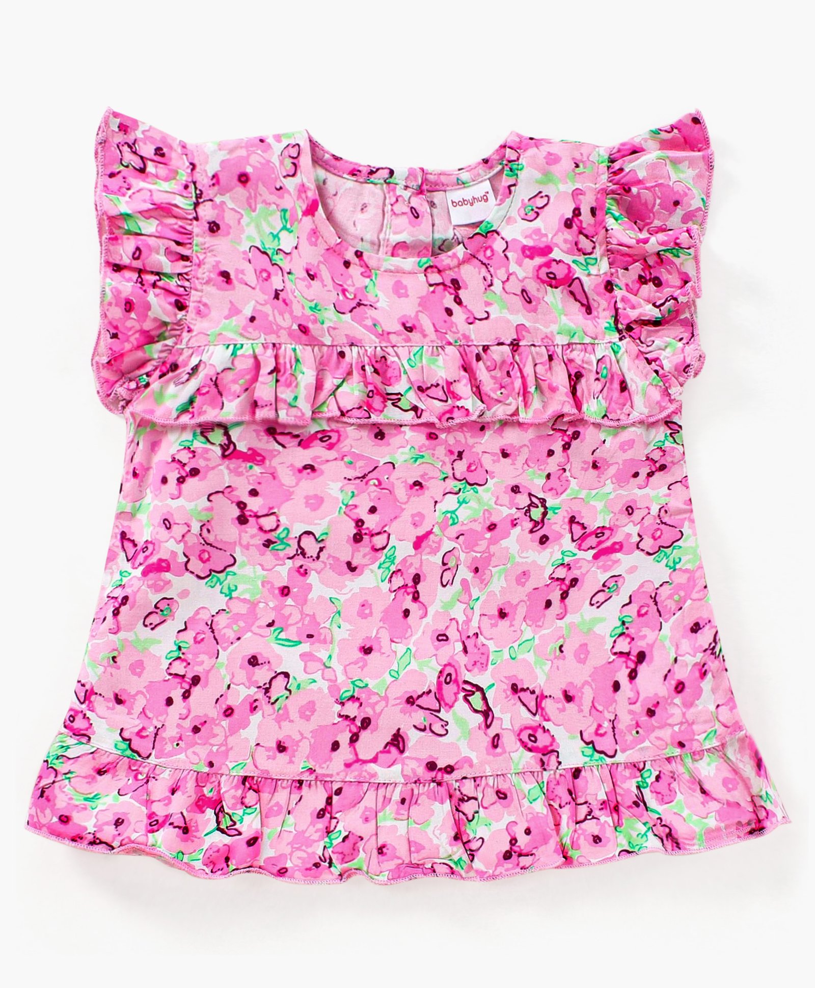 Babyhug Frill Sleeves Rayon Top With Floral Print- White-image-44
