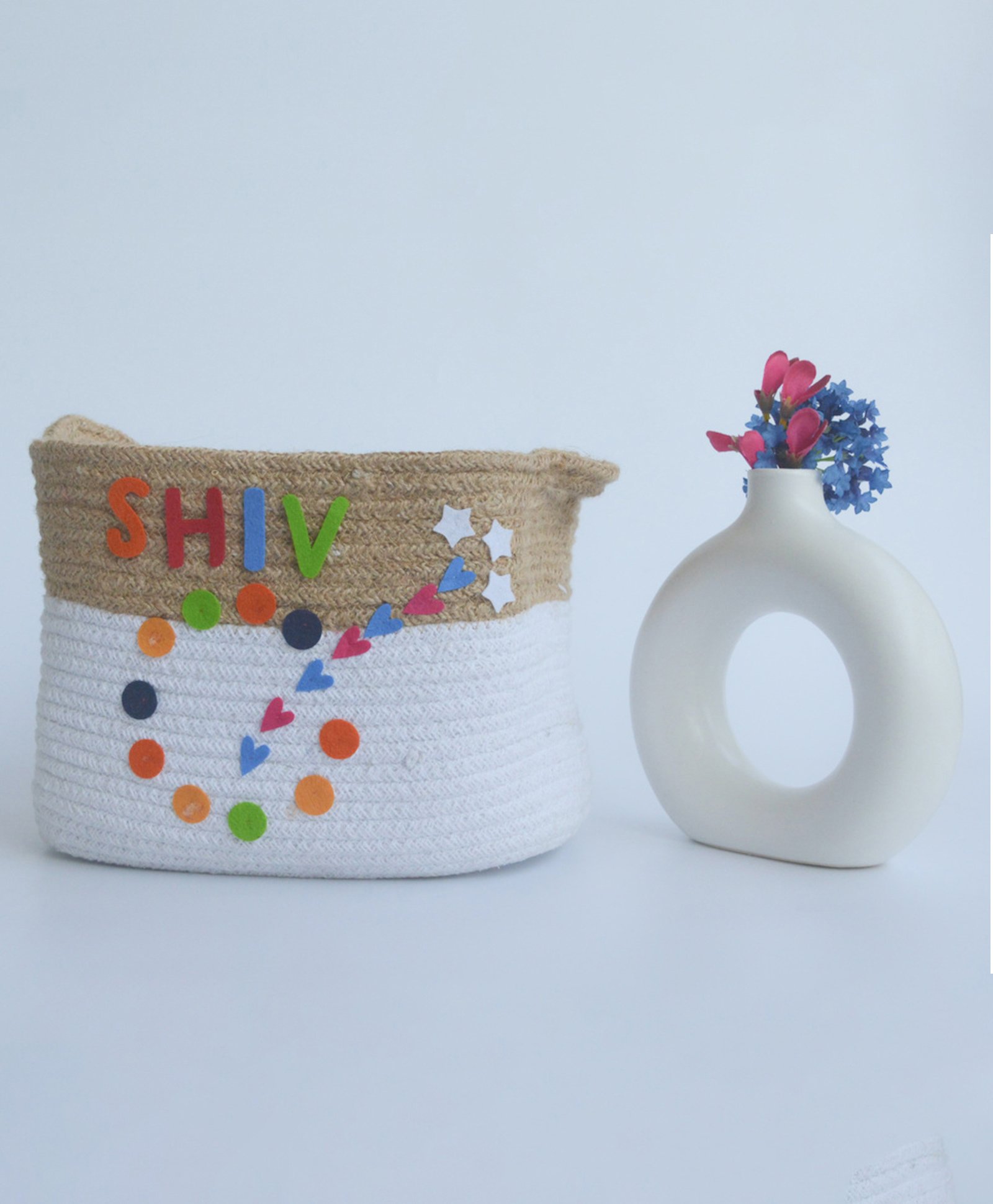 Yellow Doodle Cotton Rope Basket Medium Size - Multicolor-image-42