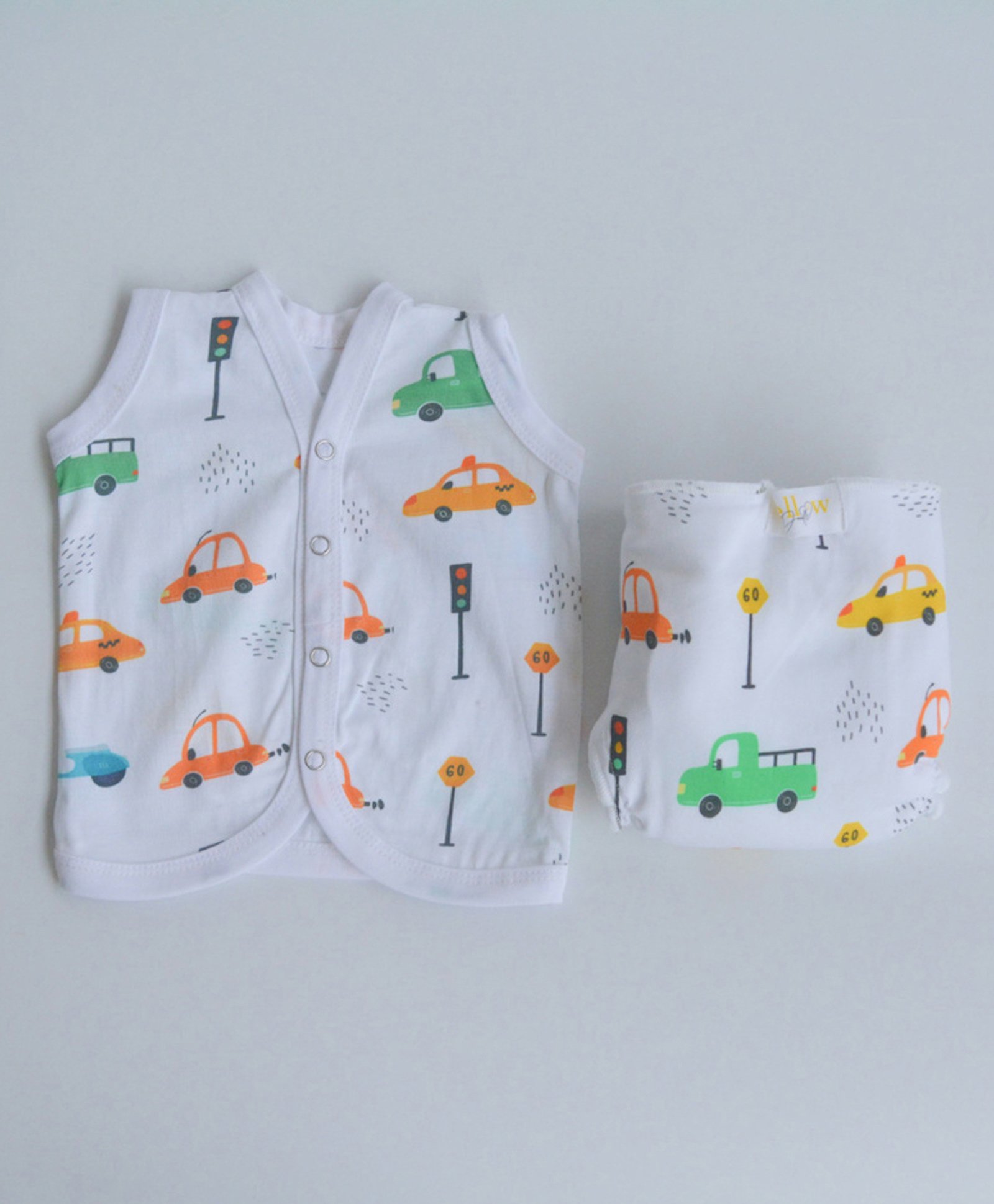Yellow Doodle 100% Organic Cotton Sleeveless Vest And Cloth Nappy Beep Beep Babywear Set Medium - Green-image-28
