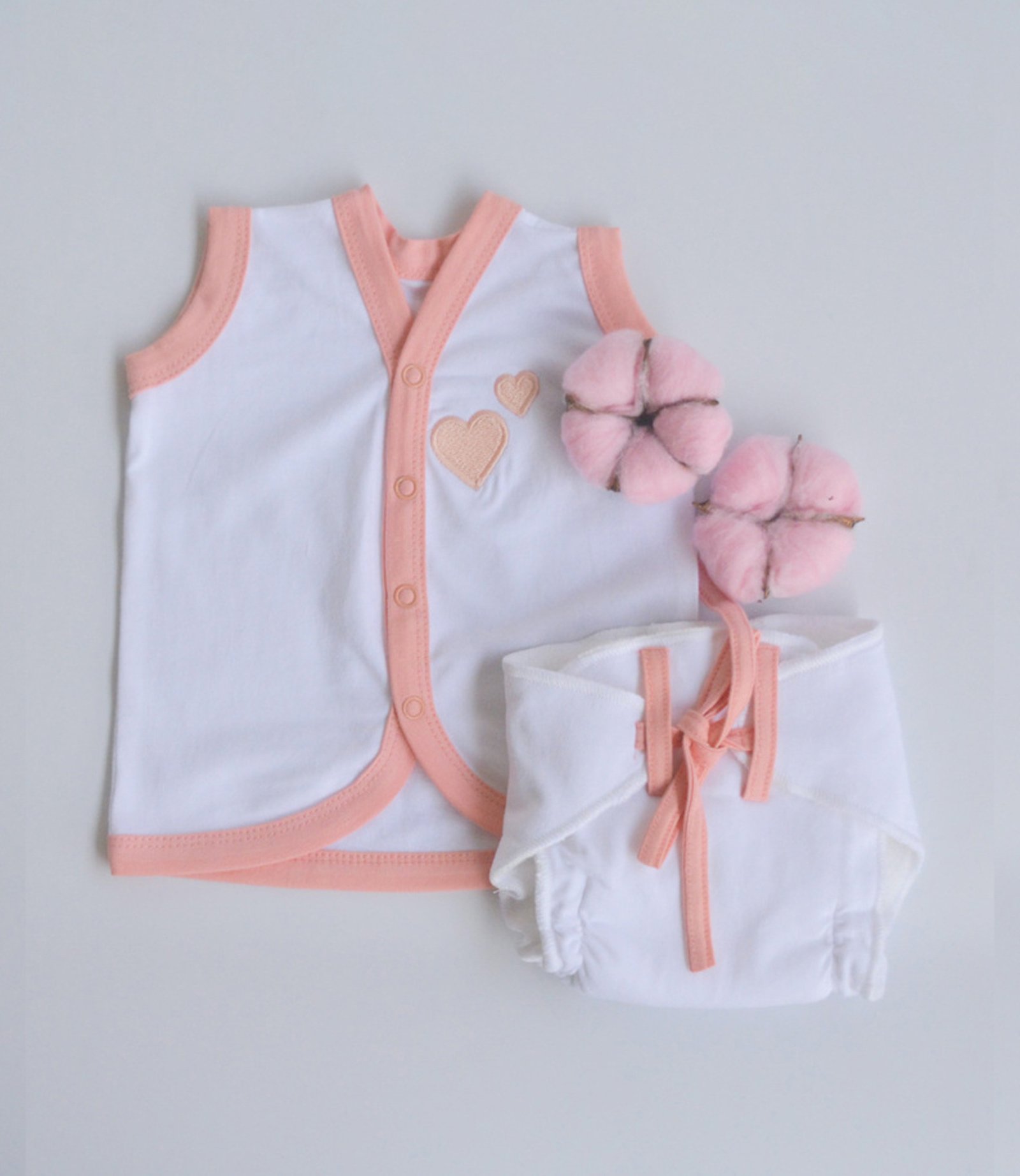 Yellow Doodle 100% Organic Cotton Sleeveless Vest And Cloth Nappy Peach Hearts Babywear Set Large - Peach-image-10