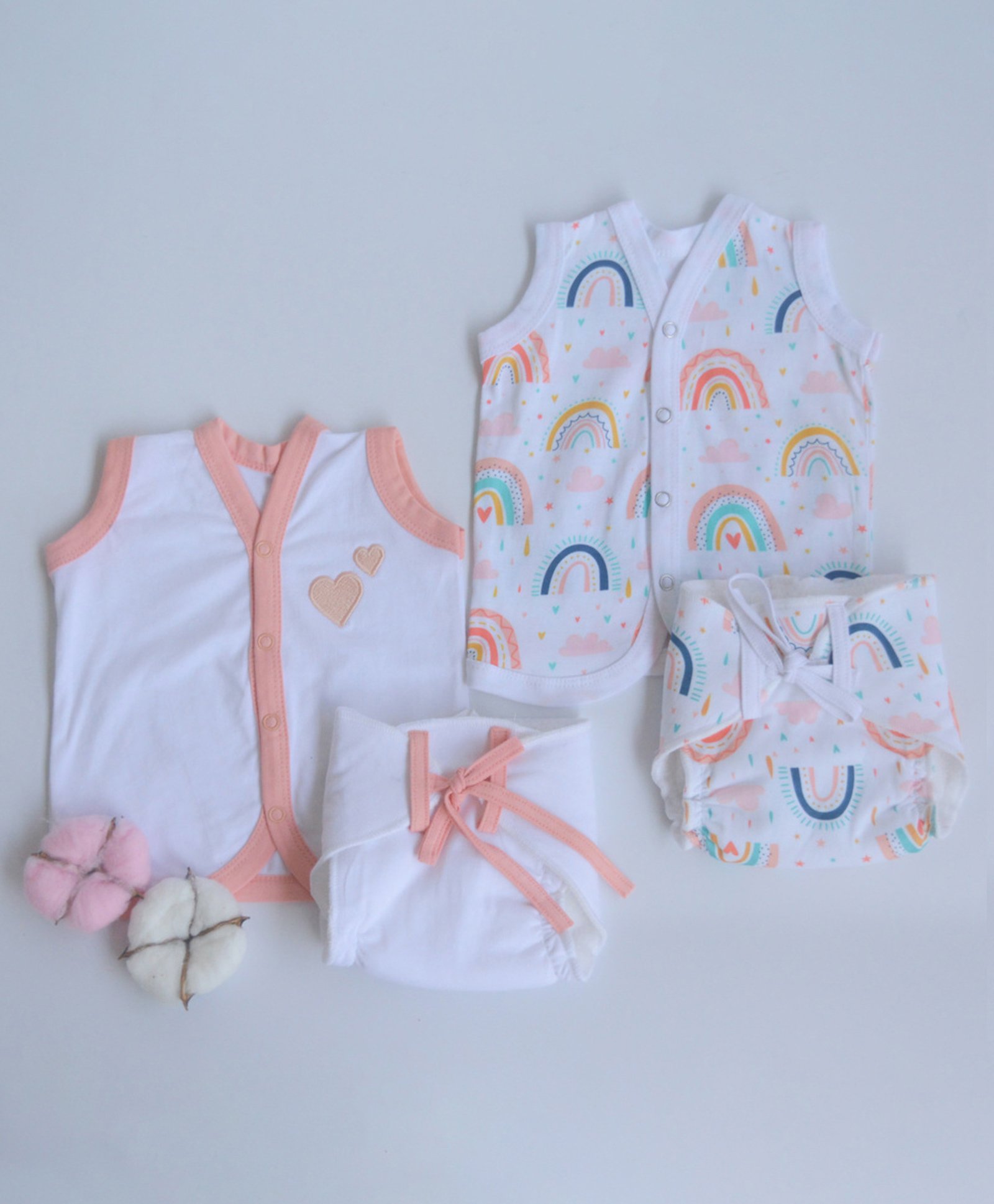 Yellow Doodle 100% Organic Cotton Sleeveless Vest And Cloth Nappy Peach Hearts Everyday Essentials Babywear Small Pack Of 2  - Peach-image-42