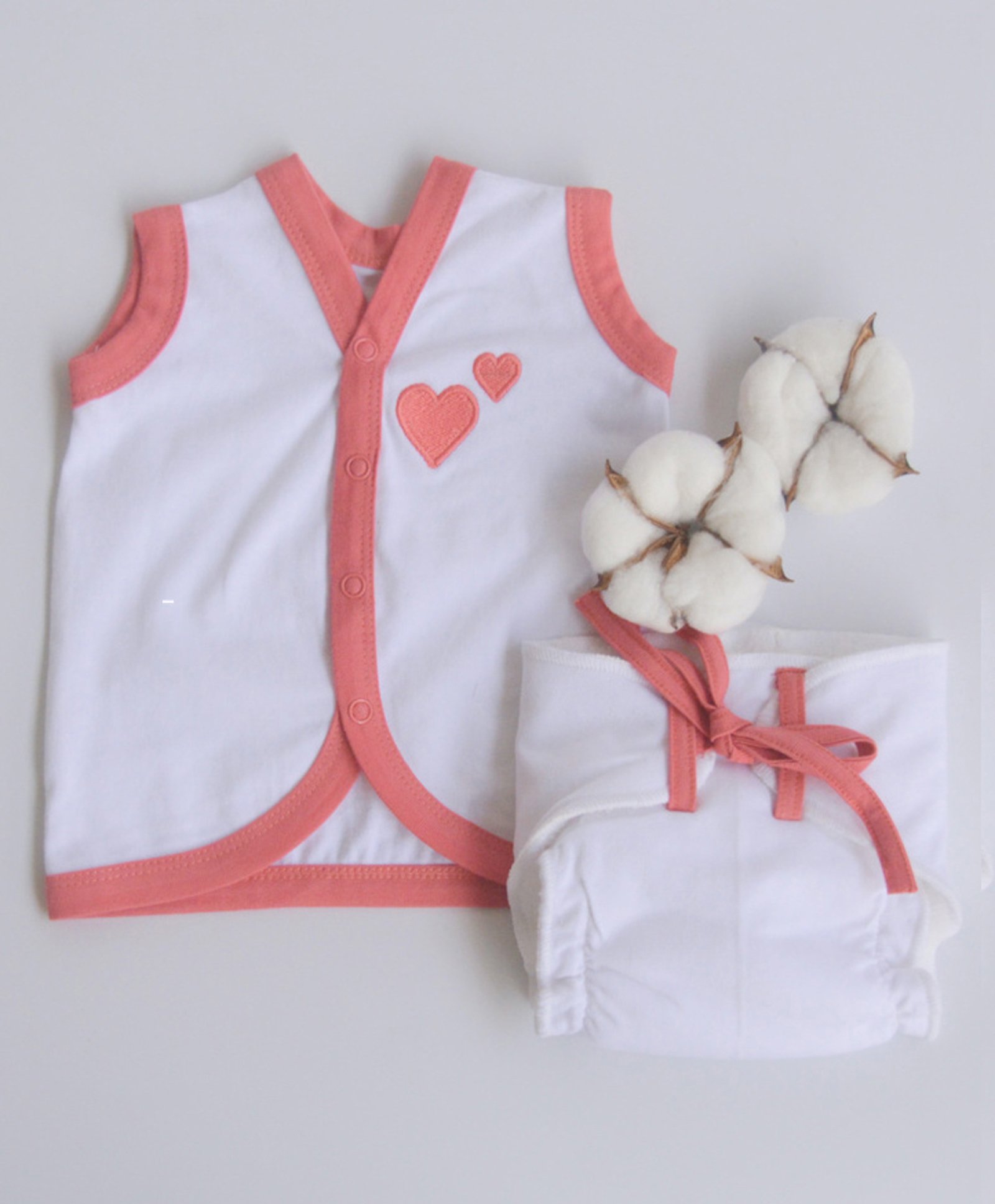 Yellow Doodle 100% Organic Cotton Sleeveless Vest And Cloth Nappy Heart Print - Peach-picture-0