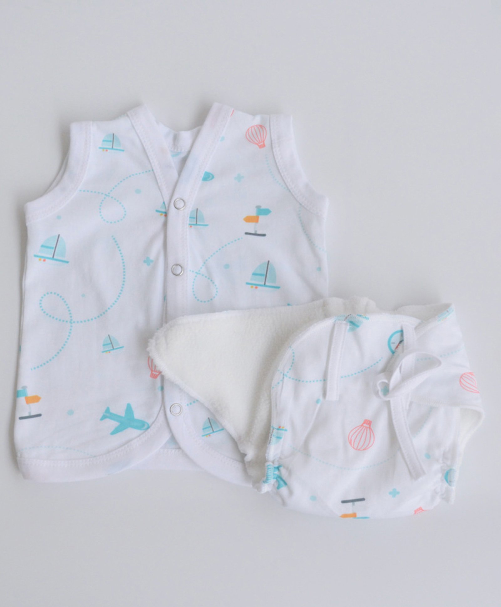 Yellow Doodle 100% Organic Cotton Sleeveless Vest And Cloth Nappy Travellers Print - White-picture-36