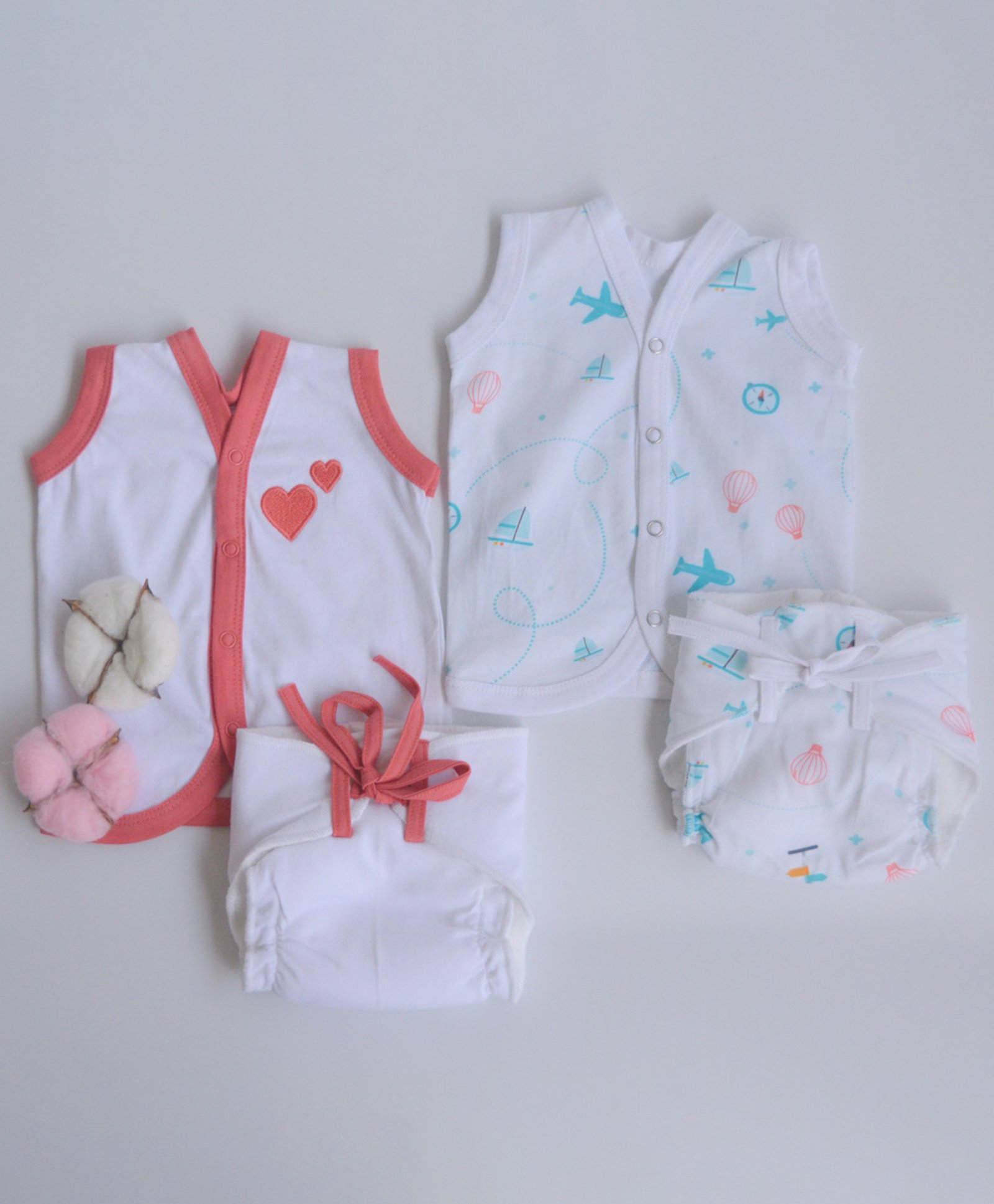Yellow Doodle 100% Organic Cotton Sleeveless Everyday Essential Vest And Cloth Nappy Heart Print Pack Of 2 - Multicolor-image-49