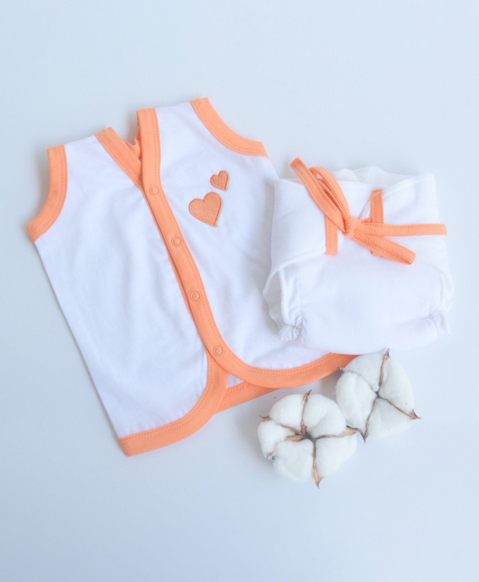 Yellow Doodle 100% Organic Cotton Sleeveless Everyday Essential Vest And Cloth Nappy Orange Hearts Print - Multicolor-picture-1