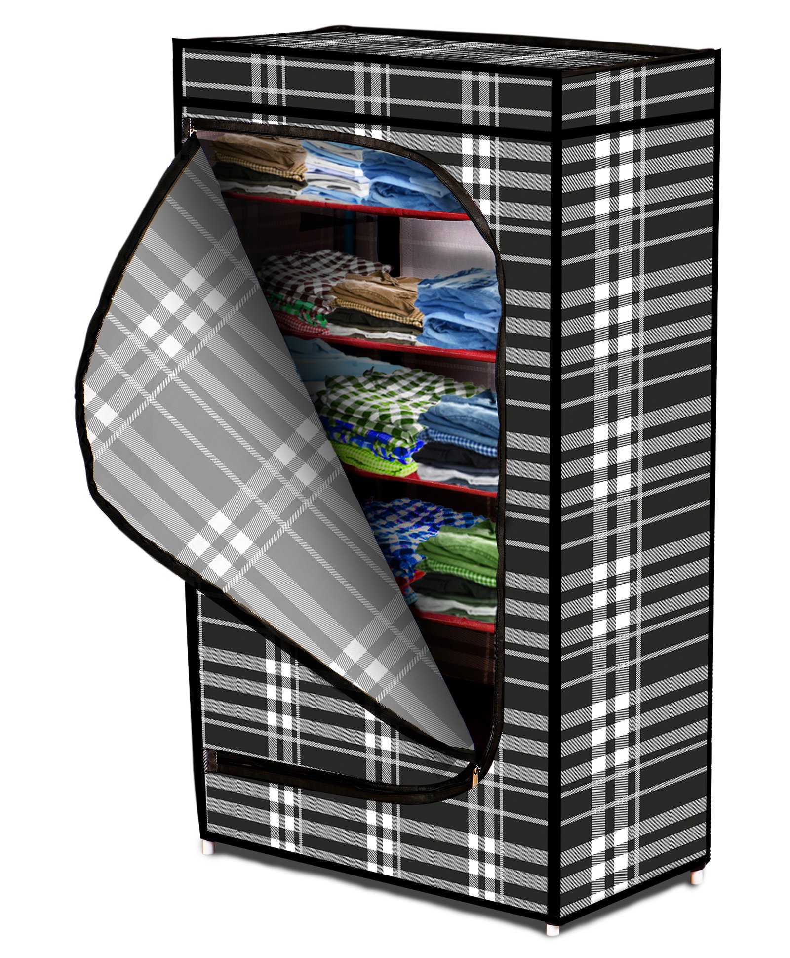 Fiddlerz Monochrome Pattern Multipurpose Almirah with 6 Shelves - Multicolour-image-3