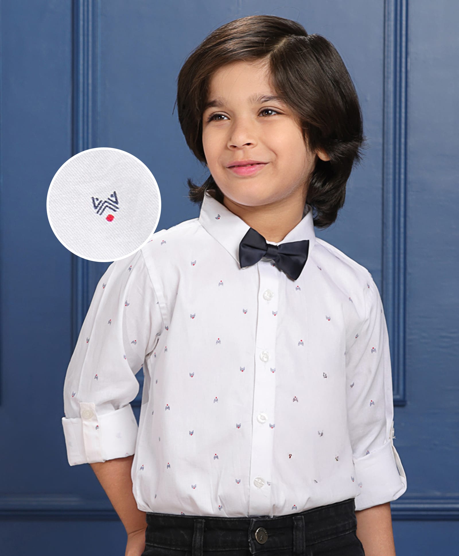 Mark & Mia Full Sleeves Cotton Shirt With Bow Printed - White-picture-21