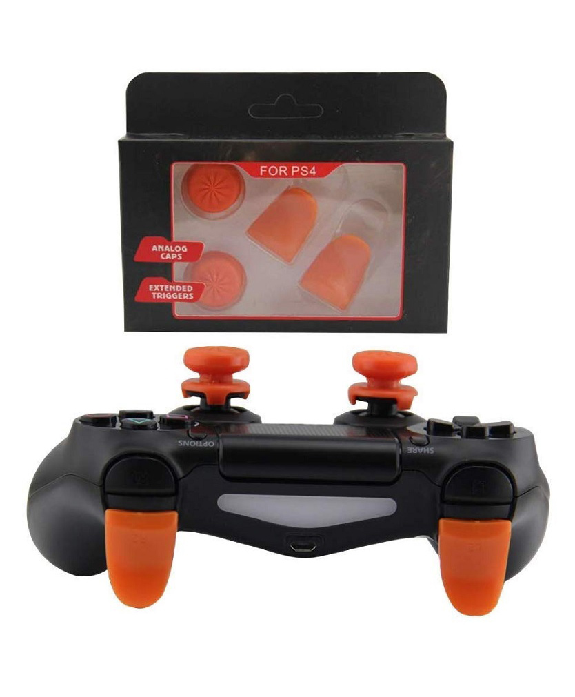 TMG Controller Analog FPS Extenders PS4 Thumbstick L2 R2 Trigger Extended Button Analog Thumb Grips for PS4 Controller - Orange-image-0
