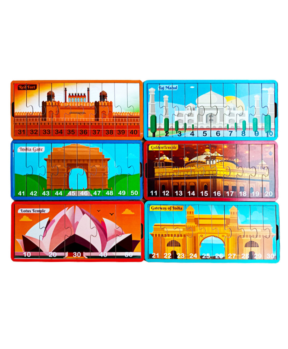 WISSEN Numbers Monuments Jigsaw Strip Puzzle Multicolor - 60 Pieces-image-18