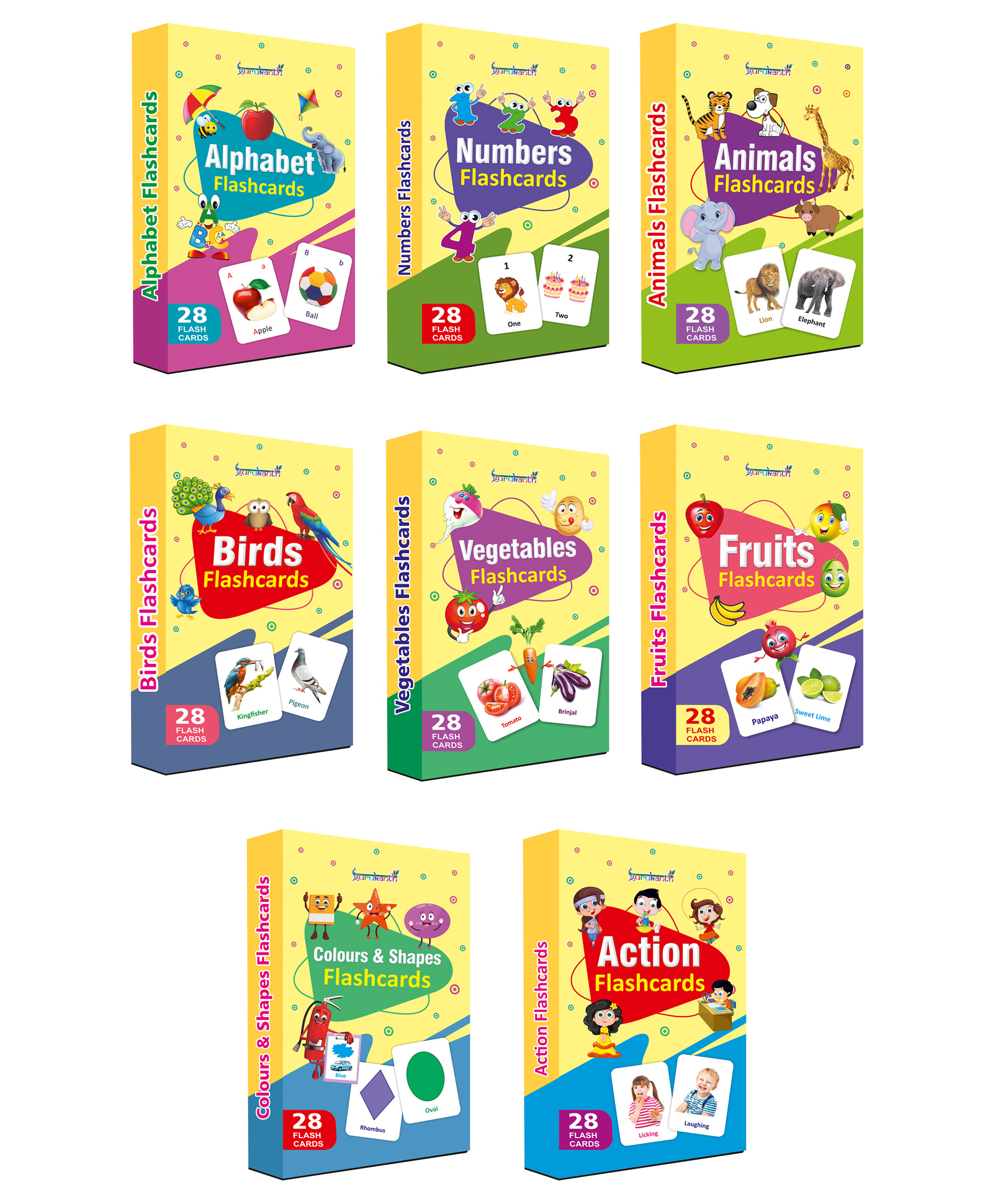 Gurukanth Flash Cards for Kids Early Learning, Easy & Fun Way of Learning Pack of 8 - 224 Cards-image-6