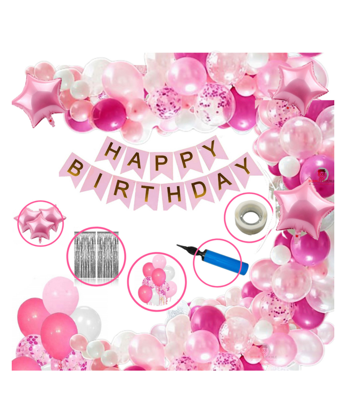 Bubble Trouble Girls Happy Birthday Balloon Banner Decoration Kit Combo Pink - Pack of 61-image-22