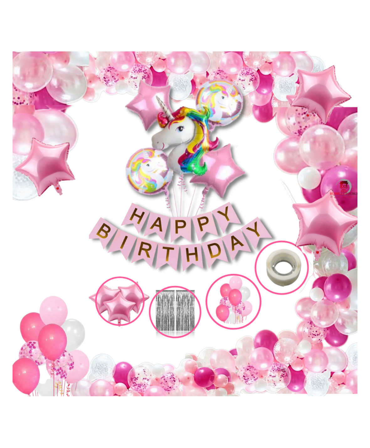 Bubble Trouble Girls Unicorn Happy Birthday Balloon Banner Decoration Kit Combo Pink - Pack of 61-image-34