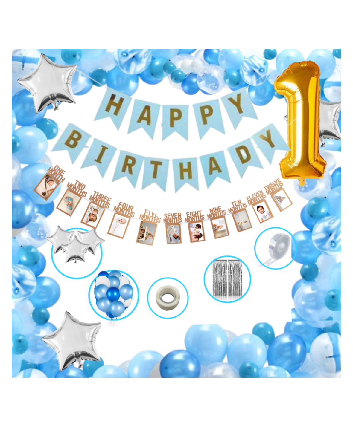 Bubble Trouble Boys Happy Birthday Balloon Banner Decoration Kit Combo Blue - Pack of 63-image-25