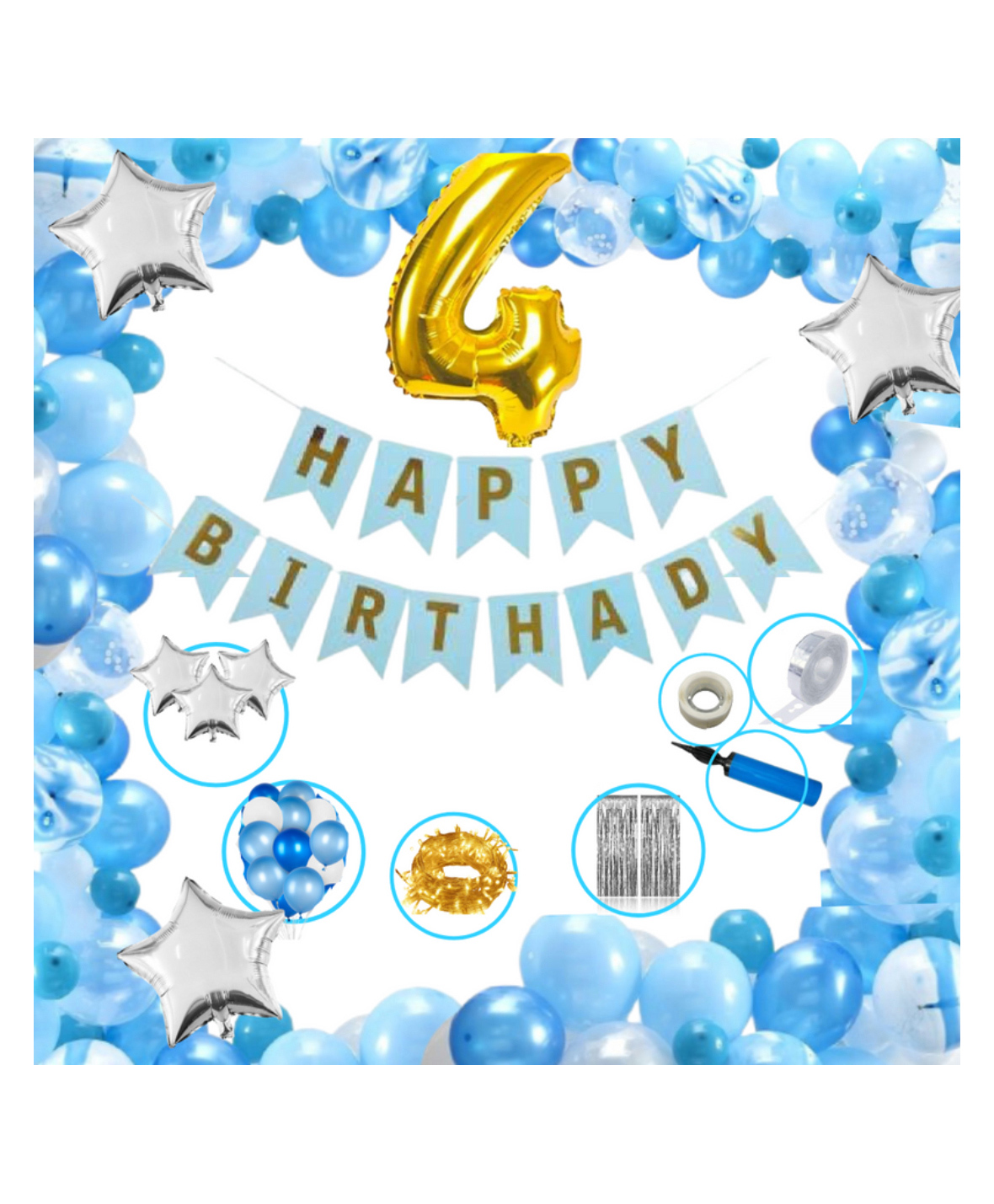 Bubble Trouble Boys Happy Birthday Balloon Banner Decoration Kit Combo Blue - Pack of 64-image-26