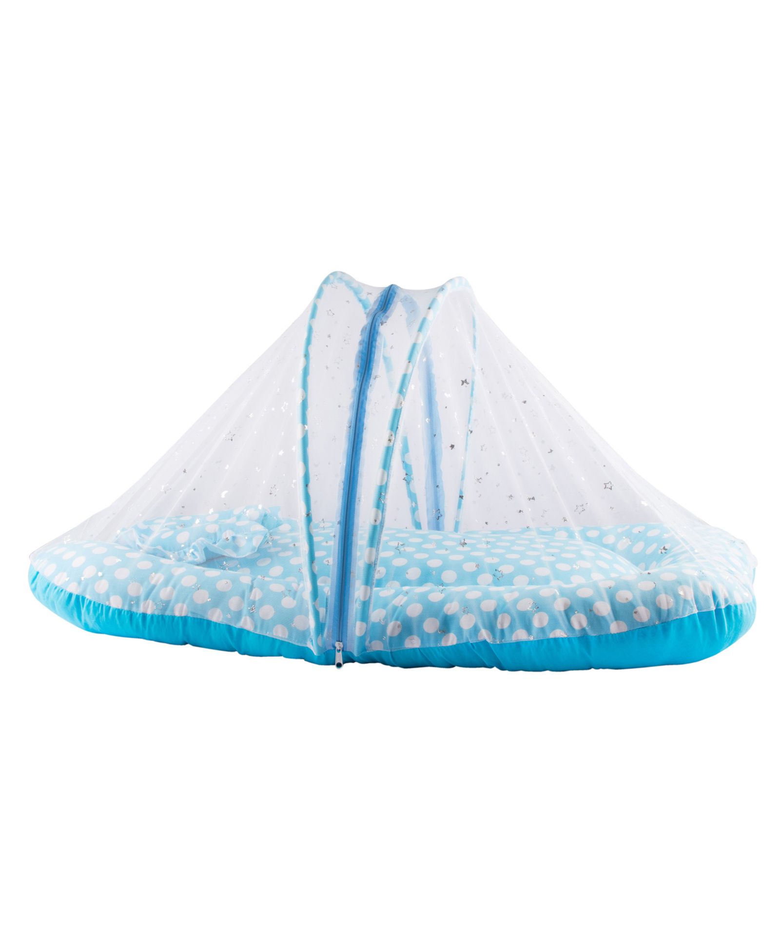 Mittenbooty Cotton Mosquito Net Bedding Jumbo With Pillow Polka Dot Print - Blue-image-9