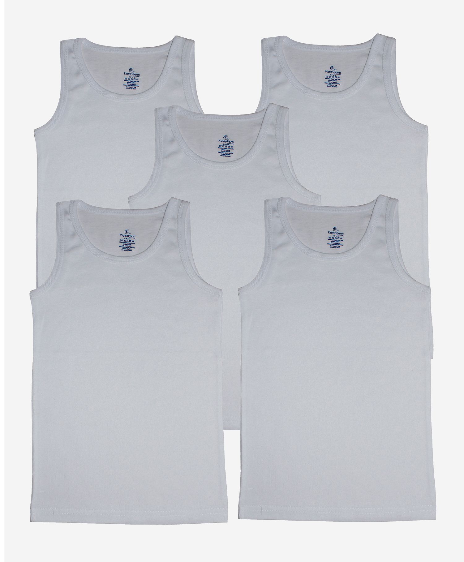 Kiddopanti Sleeveless Pack Of 5 Vests - White-picture-22