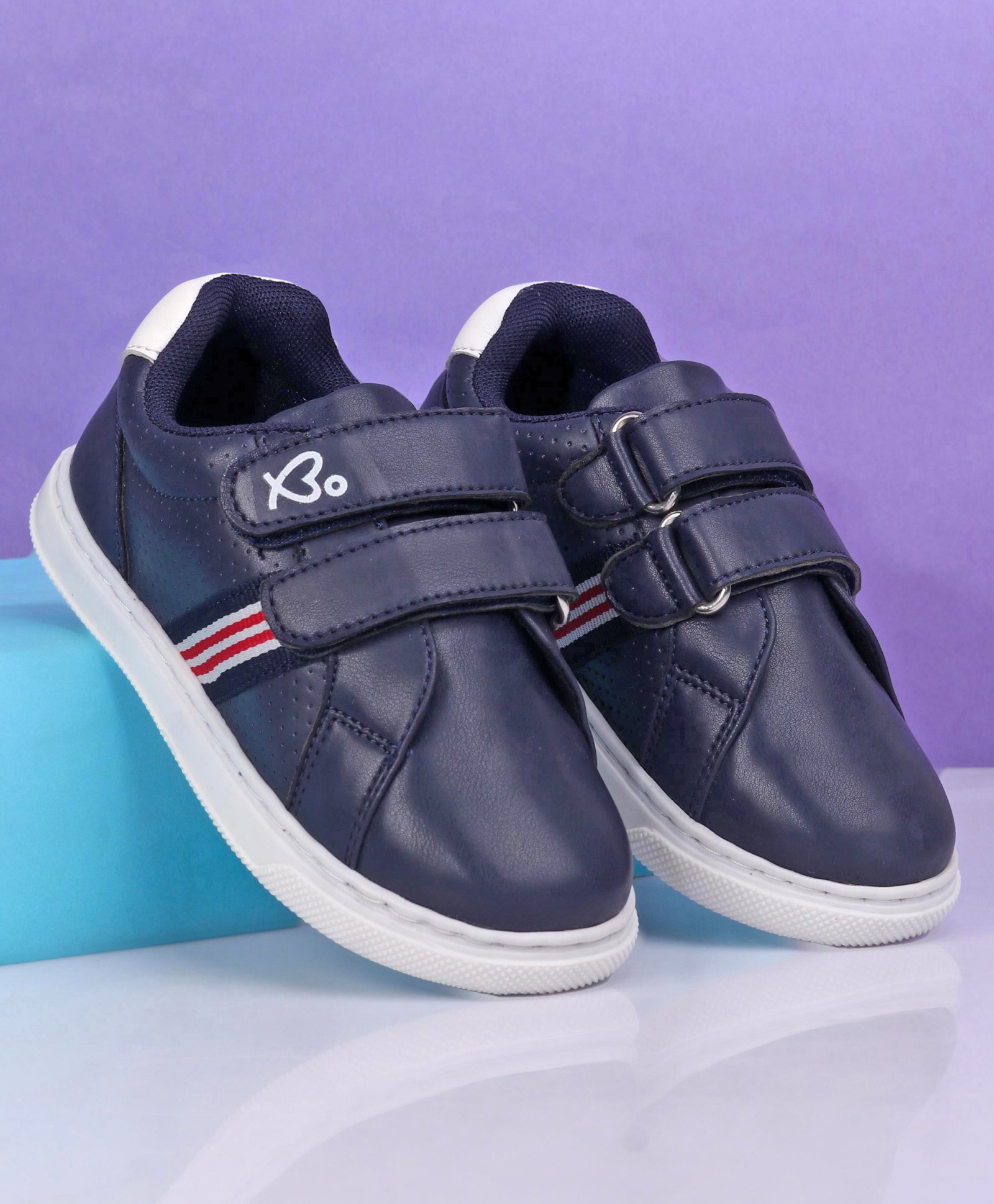 Babyoye Casual Shoes with Velcro Closure Stripes Pattern - Navy-image-47