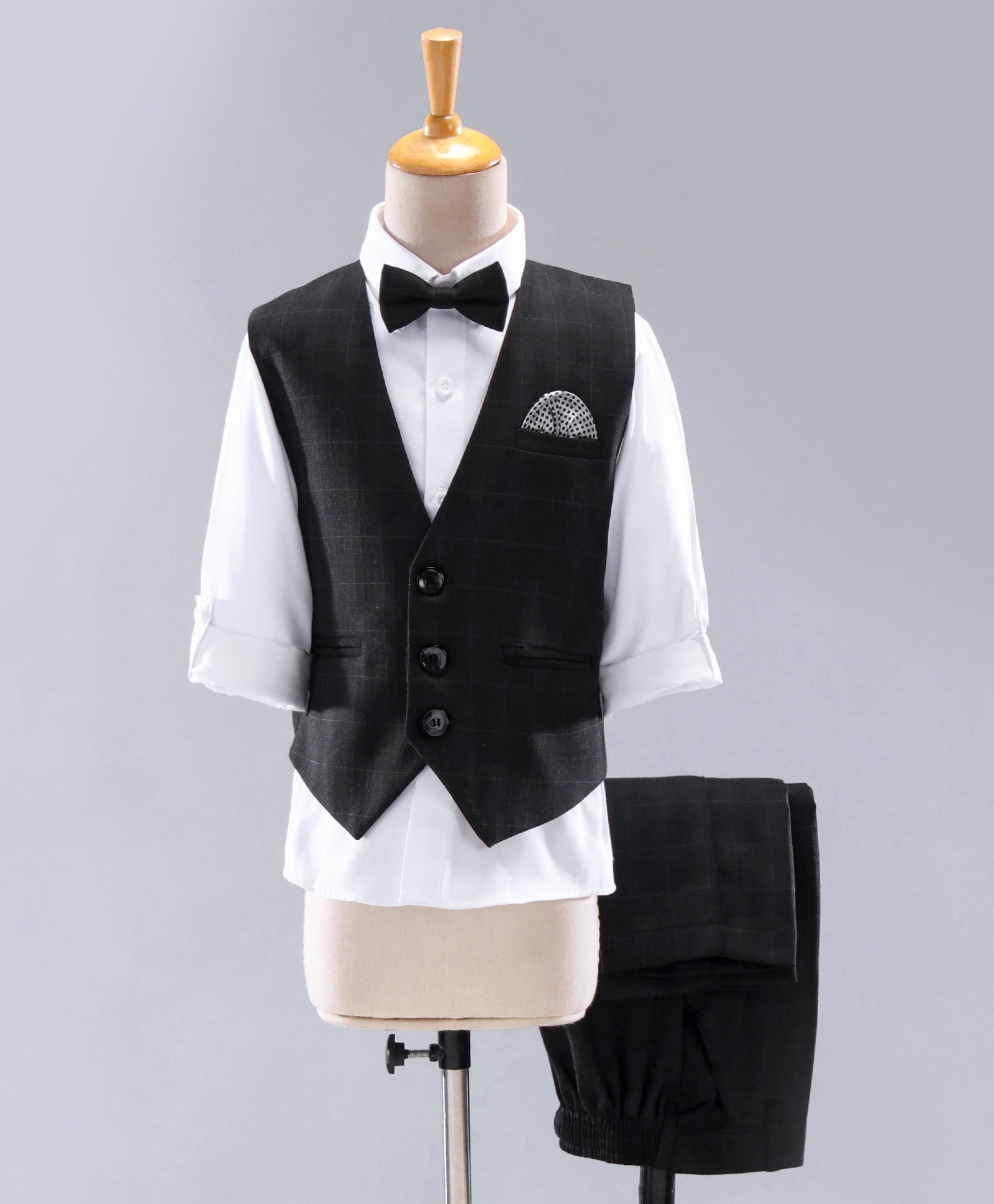 Robo Fry Full Sleeves Solid Party Suit With Bow - Black-image-46