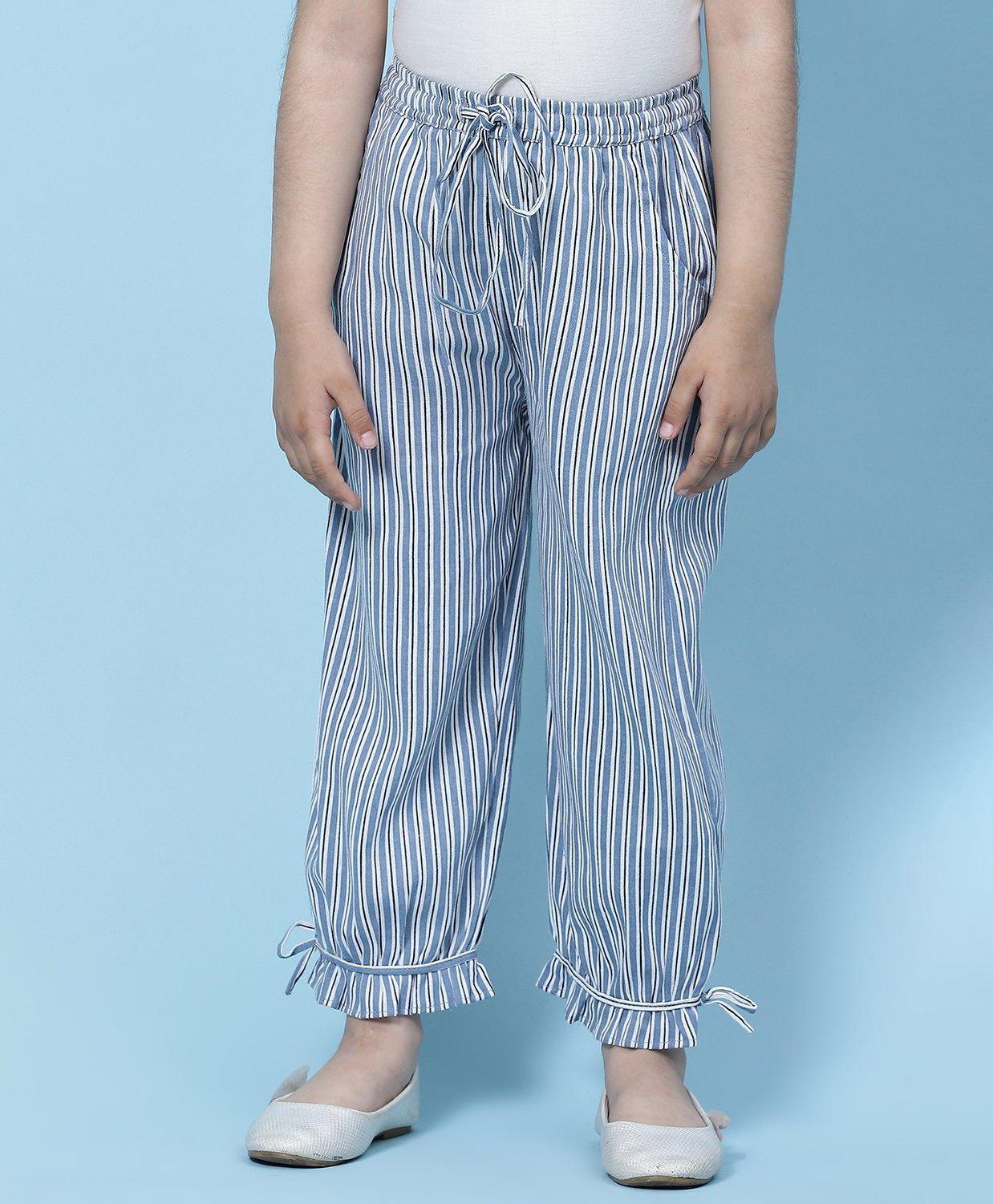Biba Blue Cotton Striped Straight Pants-picture-14
