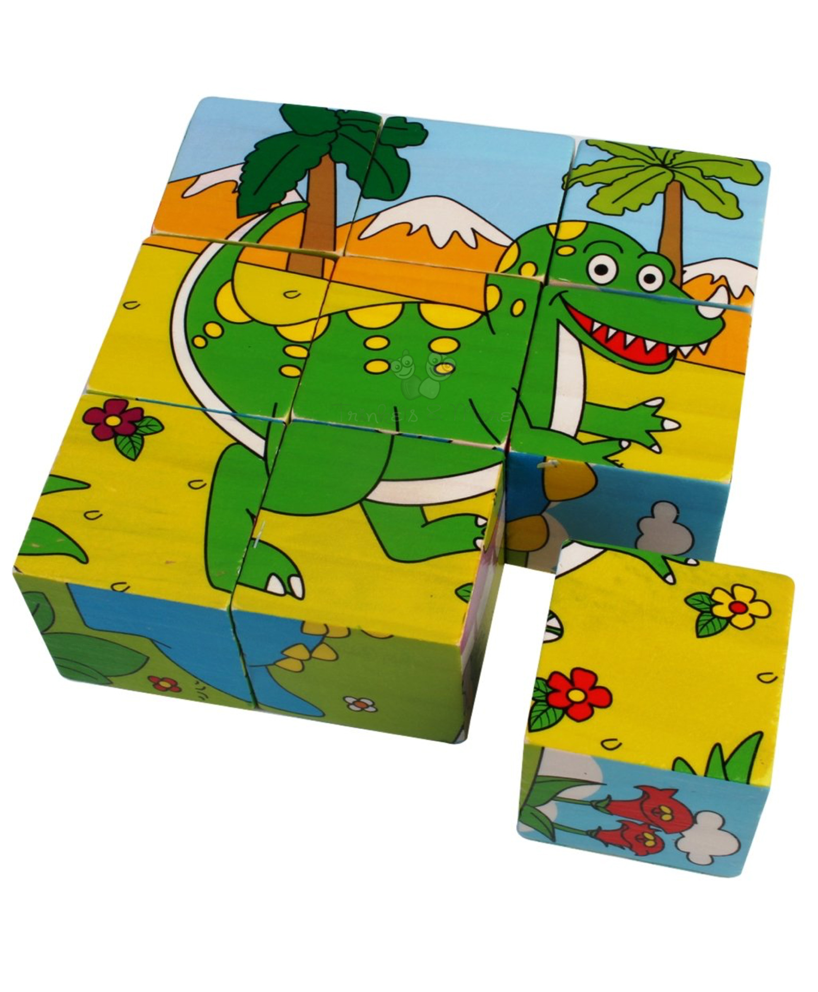 Trinkets & More Dinosaur Theme 3D Jigsaw Puzzle Wooden Cube Block Animals 6 Face 9 Pieces with Storage Tray-image-18