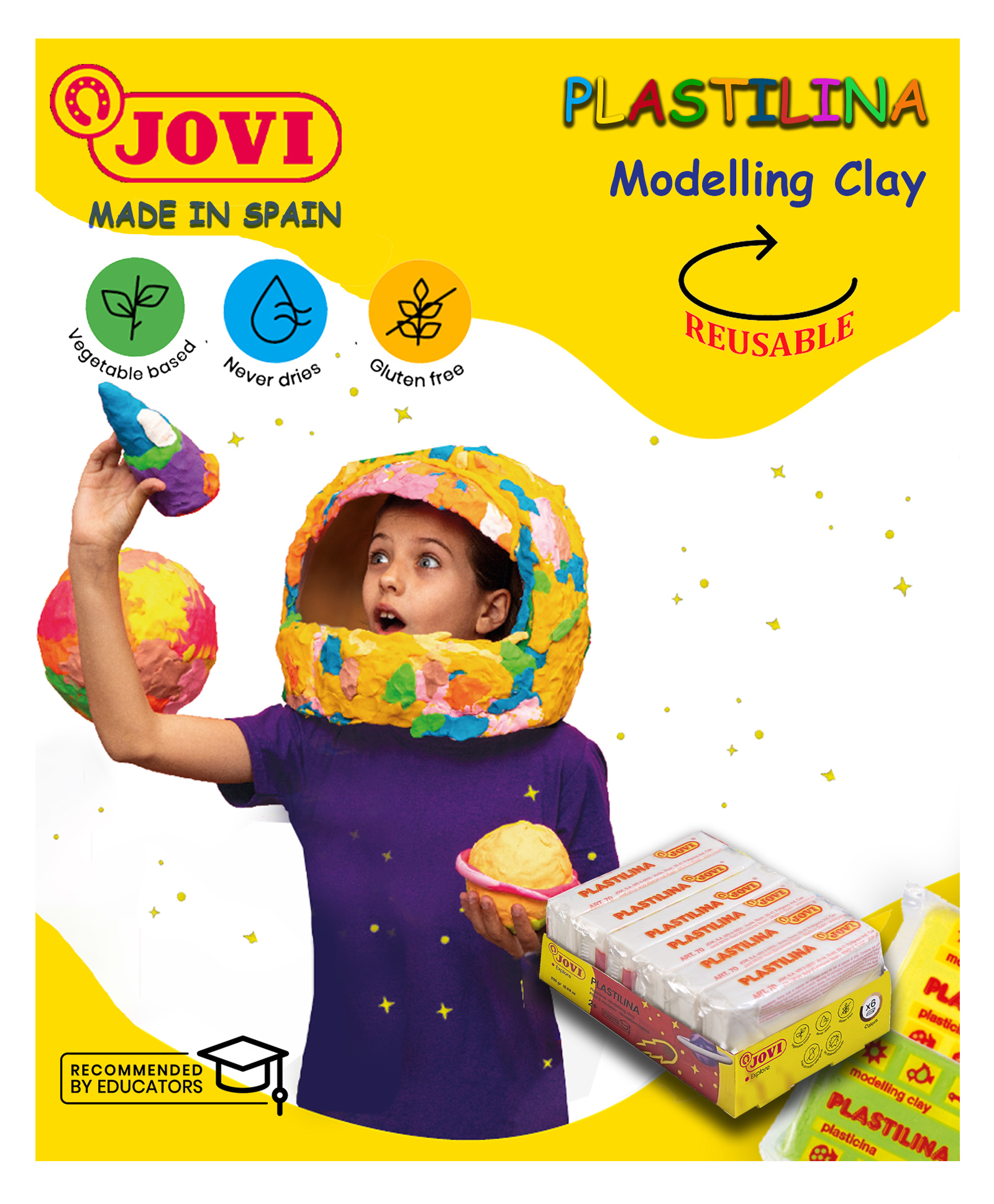 JOVI Plastilina Non Drying Modelling Clay Pack Of 6 Bars White - 50 gm each-picture-25