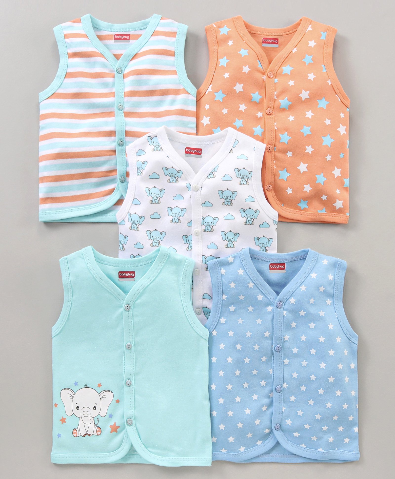Babyhug 100% Cotton Sleeveless Vests Printed Pack of 5 - Multicolour-image-3