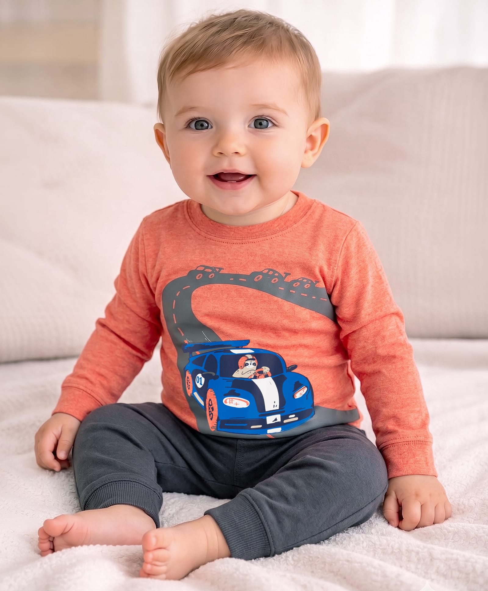 Carter's 2-Piece Race Car Snow Yarn Tee & Pant Set - Orange-image-9