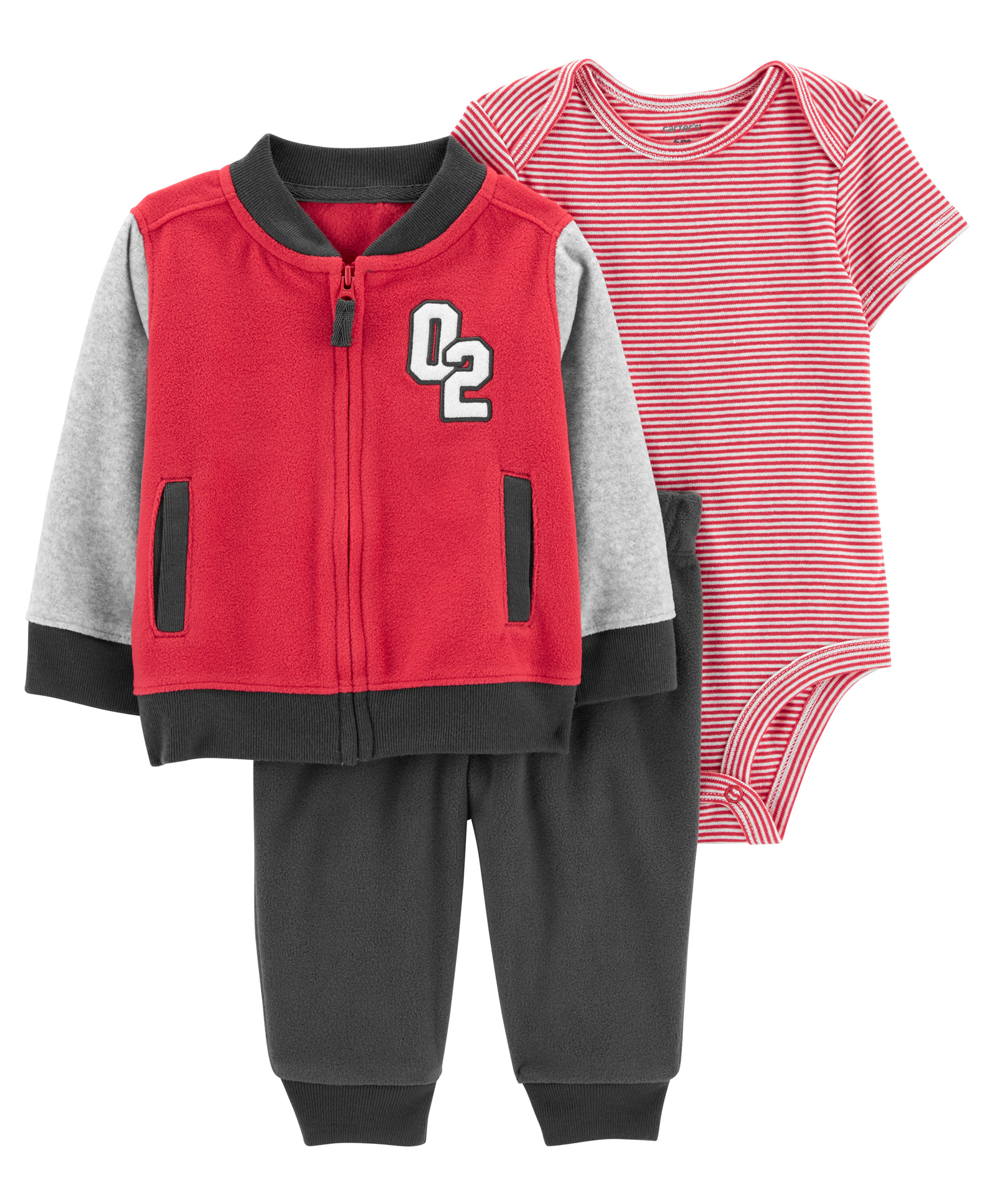Carter's 3-Piece Oneise with Pant & Varsity Little Jacket Set - Red-image-10
