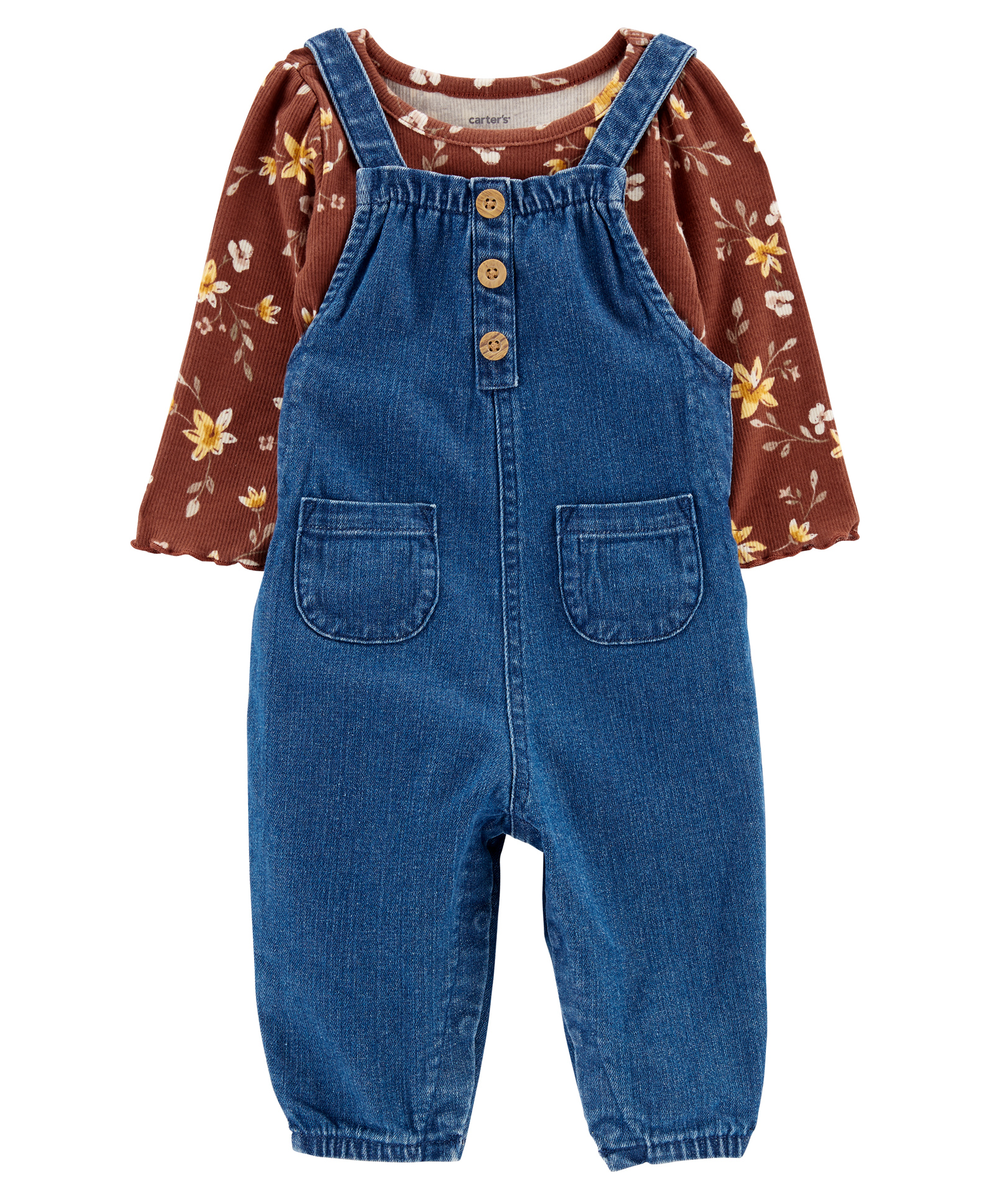 Carter's 2-Piece Floral Onesie & Denim Jumpsuit Set - Denim-image-26