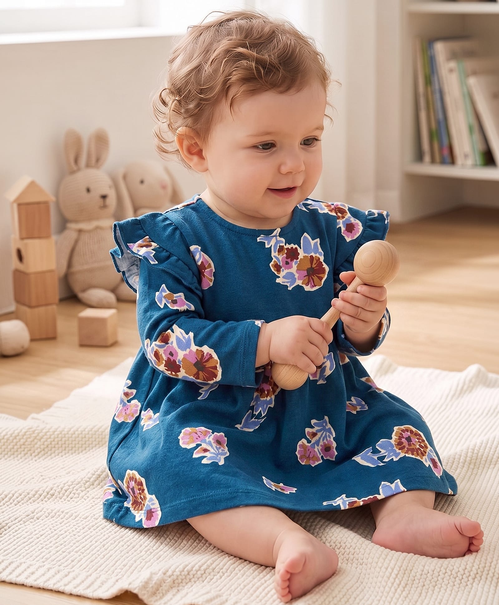 Carter's Floral Warm Fleece Dress- Blue-image-2